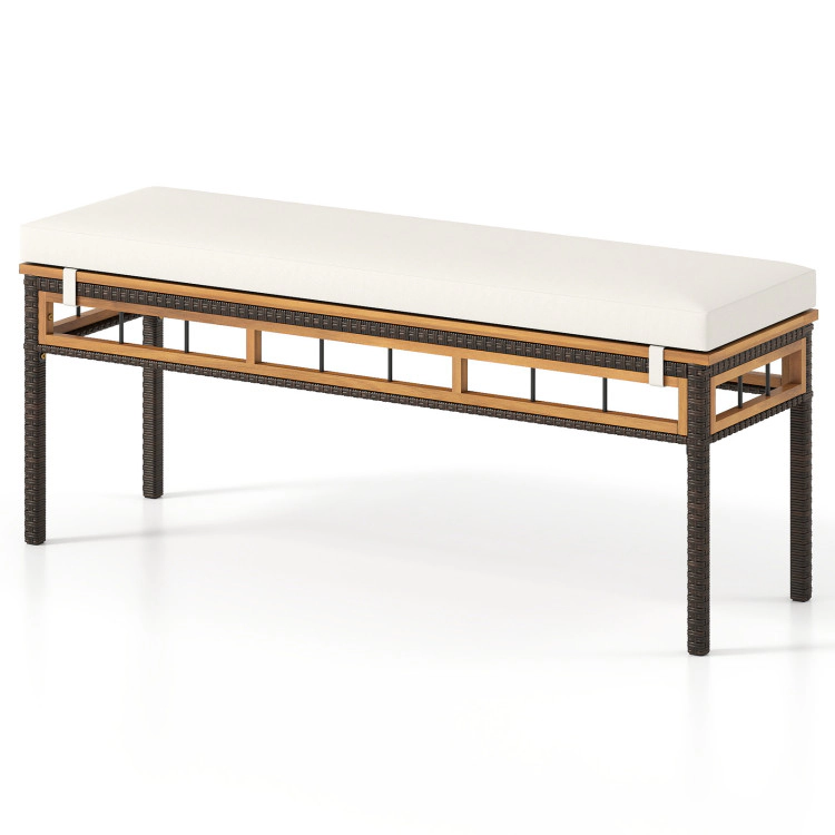 Hivvago Wicker Patio Bench For 2 People 48Invh Long Backless Dining Bench With Acacia Wood Seat