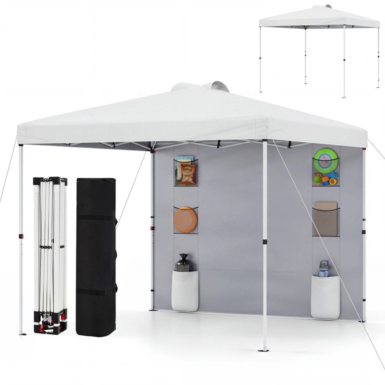 SUGIFT 10 ft x 10 ft White Pop-Up Canopy Tent, Adjustable Height, Sidewall and Storage Pockets