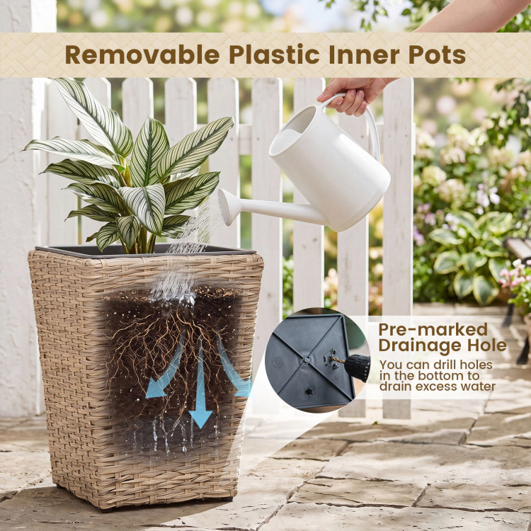 Hivvago 3-Piece Rattan Planter Box Kit with Removable Plastic Liners