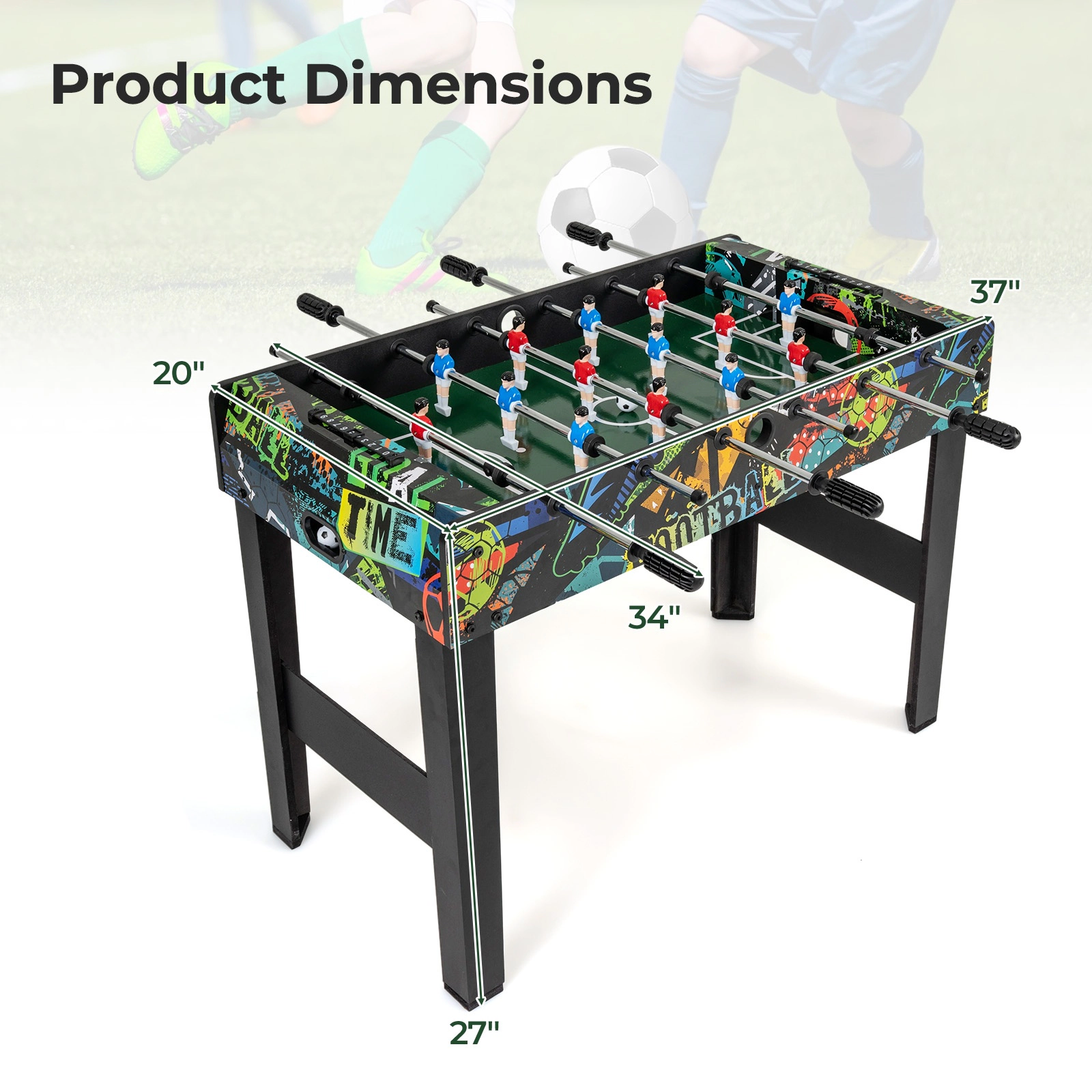 SUGIFT Black 2-in-1 Mini Foosball Soccer Table with Detachable Legs and Metal Rods 34-in W 20-in D 27-in H