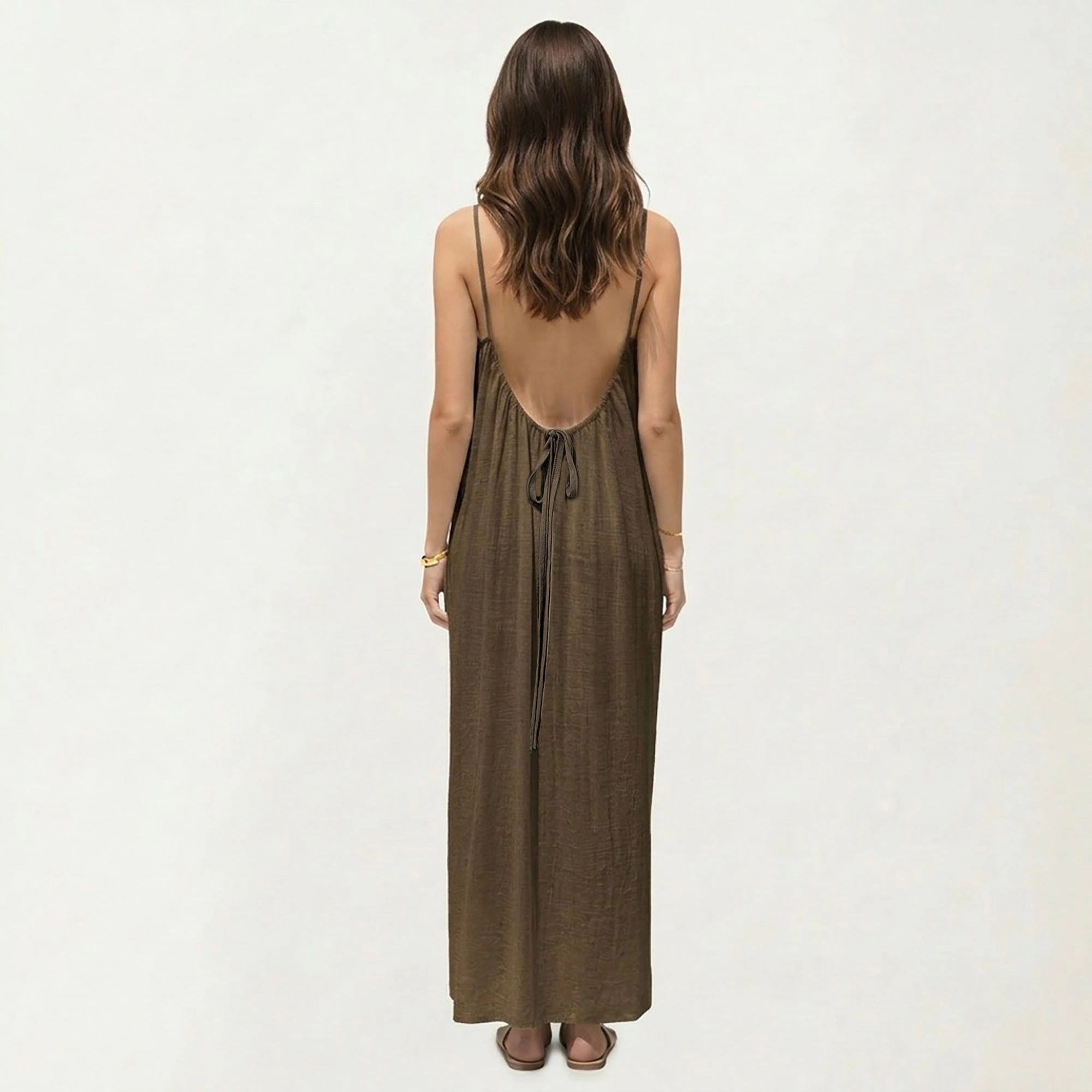 Anna-Kaci Women's Spaghetti Strap Lightweight Scoop Back Maxi Dress
