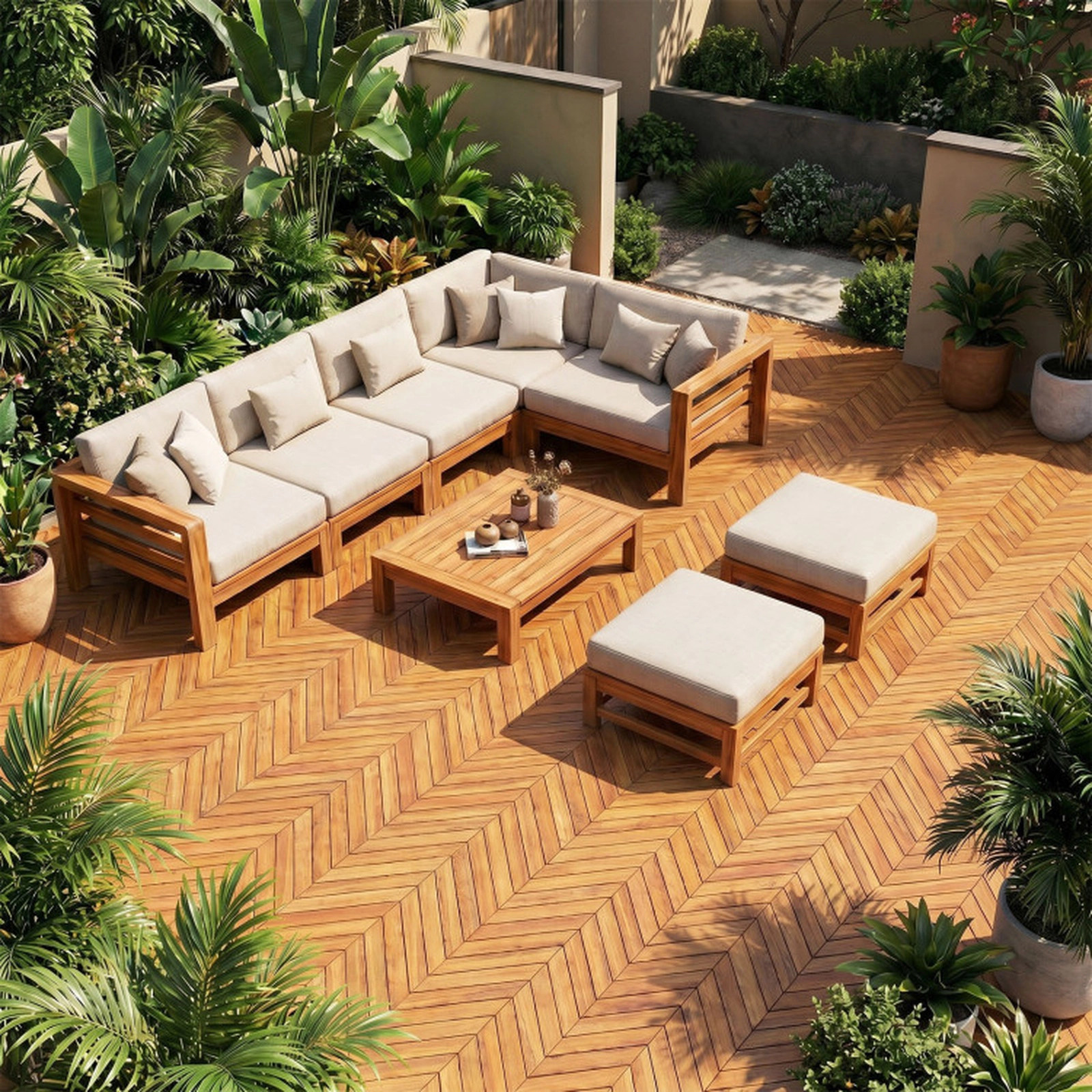 SUGIFT Natural 30-Piece Acacia Wood Deck Tiles with Tool-Free Snap Base 12-in W 12-in D 500-lb Tile Capacity