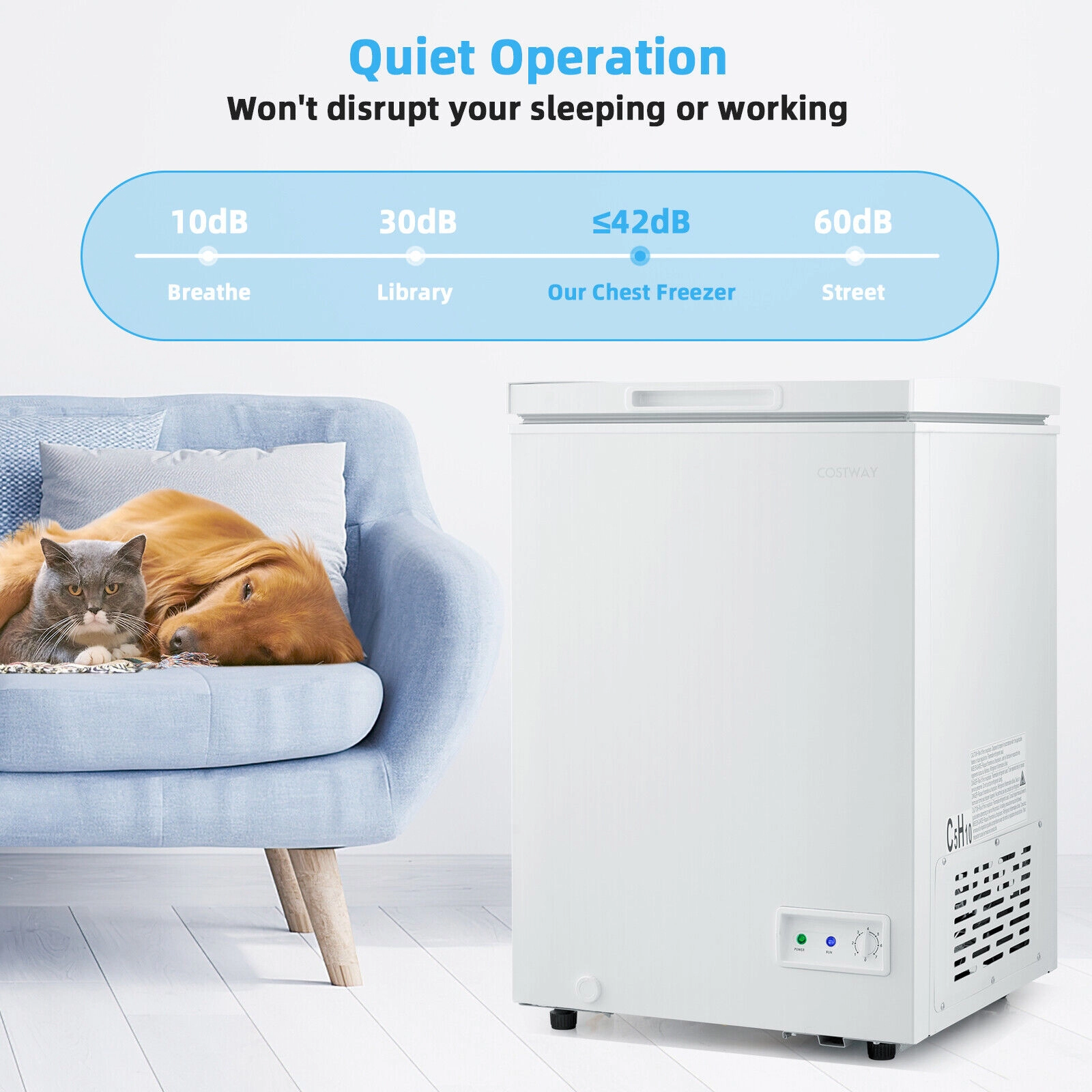 SUGIFT White 3.5-Cu-Ft Compact Chest Freezer with Removable Wire Basket and Flip-Open Lid 7 Temperature Settings