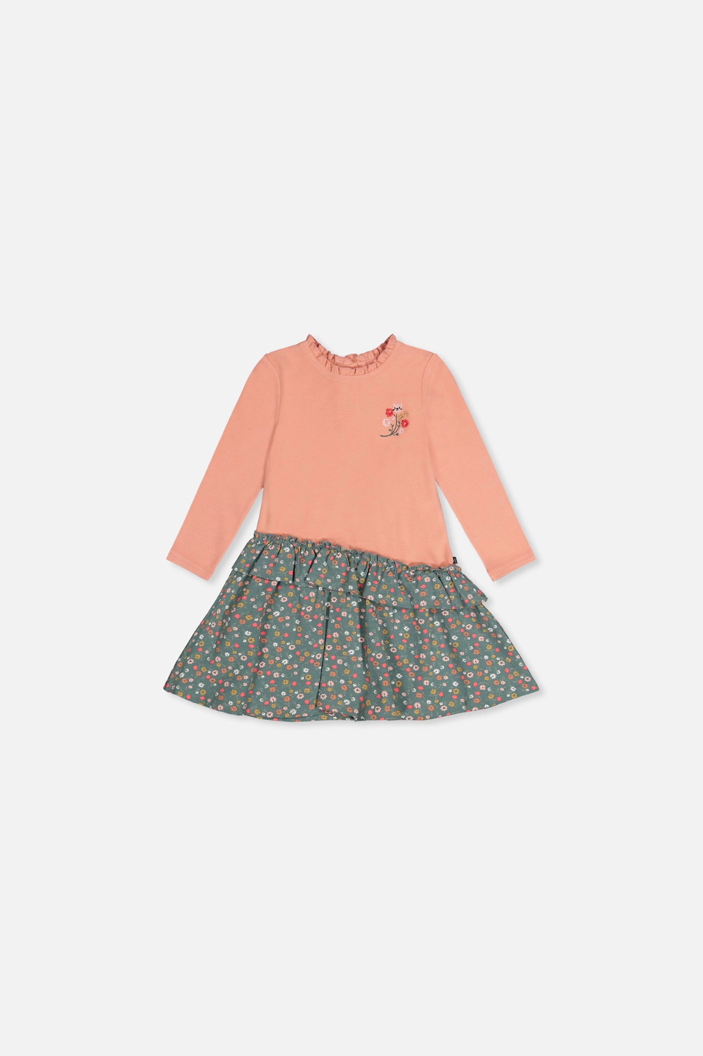 Deux par Deux Girls Floral Print Bi-Material Dress