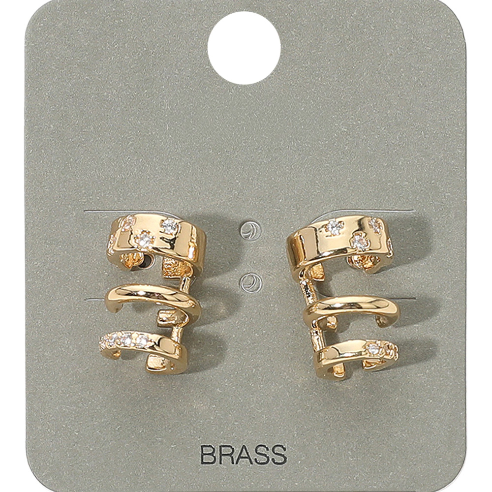FASHNZFAB Stone Paved Triple Hoop Cuff Earrings