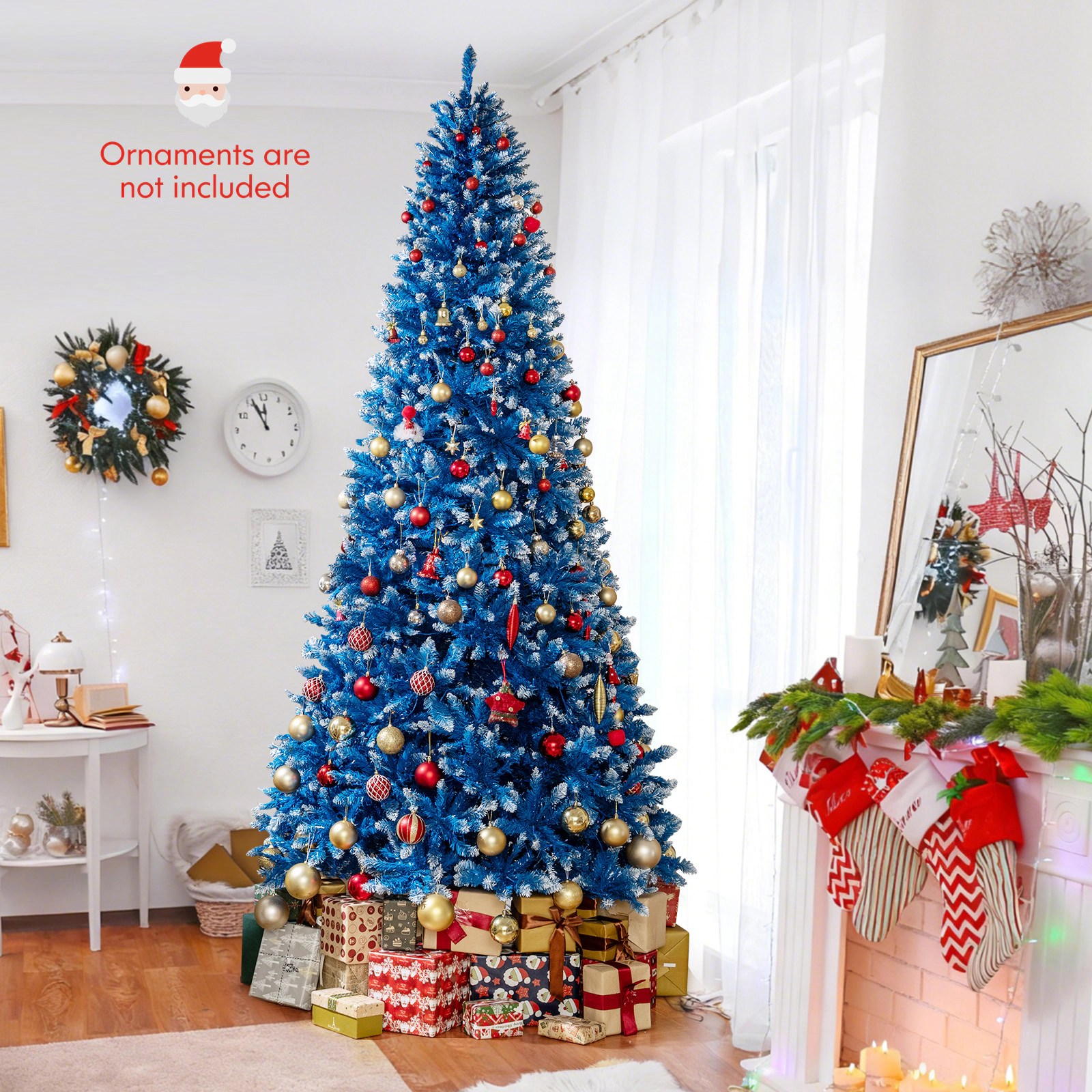 Costway 6/7/8/9 FT Pre-Lit Artificial Christmas Tree with 767 PVC Branch Tips, 270/340/420/520 LED Lights