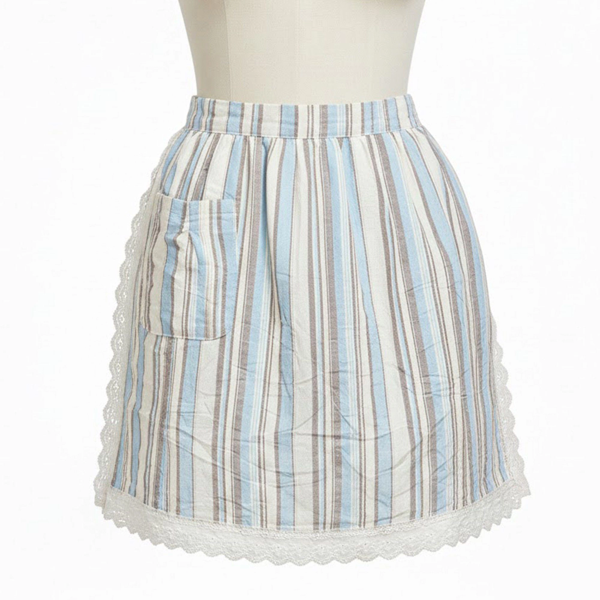 Alilang Unisex Adjustable Waist Tie Striped Apron with Lace Trim and Front Pocket