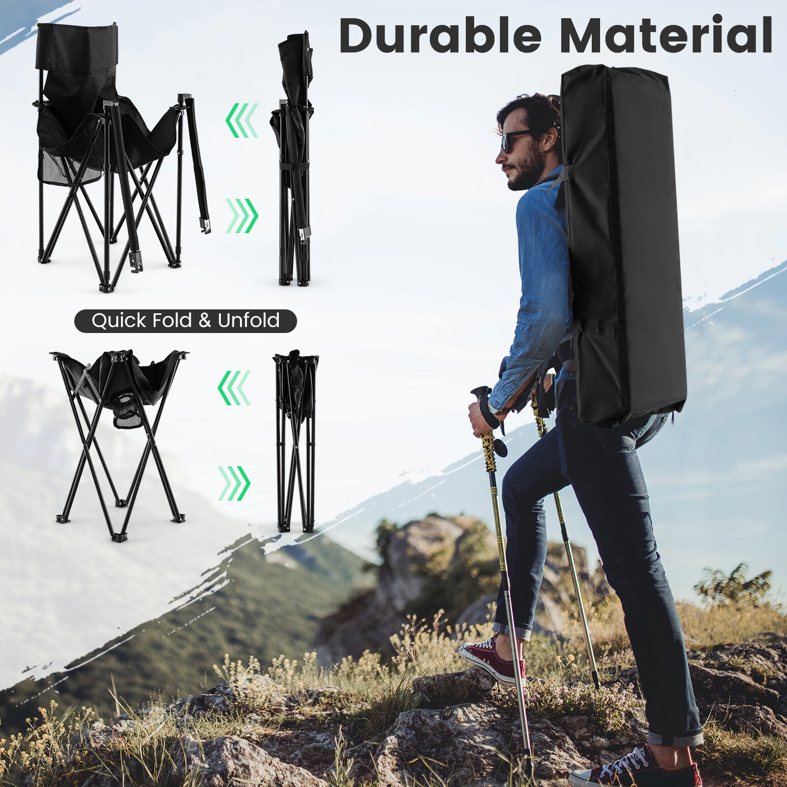 SUGIFT 400-lb Capacity Folding Camping Chairs and Table Set with Cup Holder Side Pockets and Carry Bag