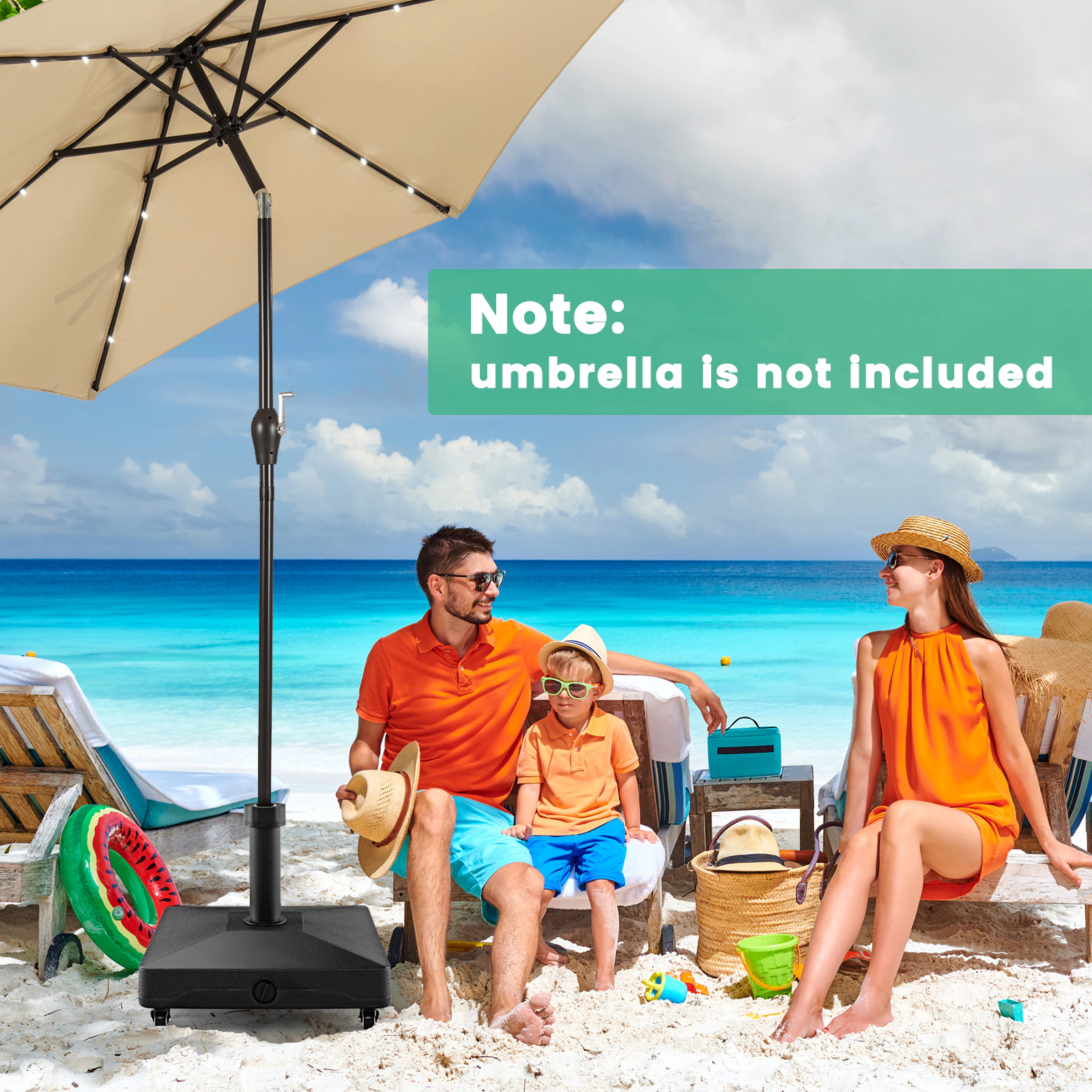 SUGIFT Black Lockable Universal Wheels and Dual Receivers Fillable Umbrella Base Stand