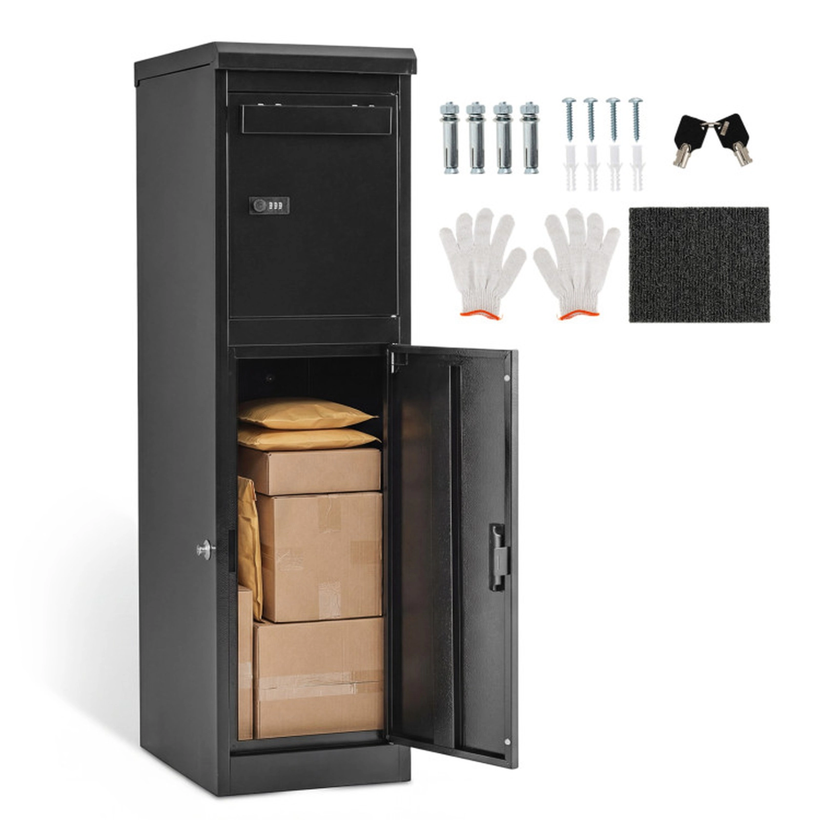 SUGIFT 2-Compartment Coded Lock Galvanized Steel Outdoor Package Delivery Box 13-in x 17-in x 44-in 110-lb Black