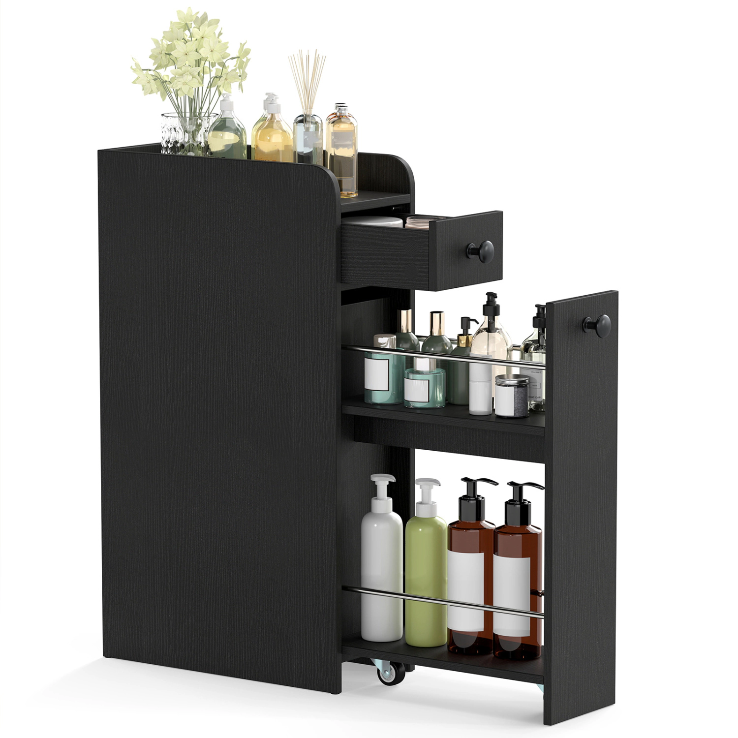 SlickBlue Narrow Bathroom Cabinet with Pull-Out Storage Drawers