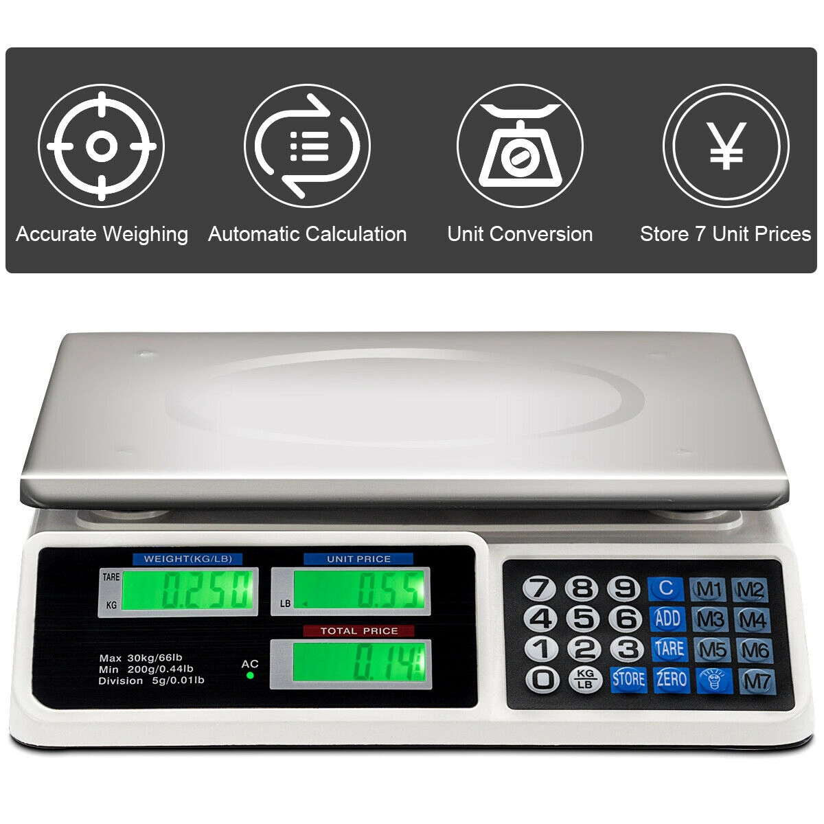 LJG 66 lbs Electronic Price Computing Scale with LCD Screen Display