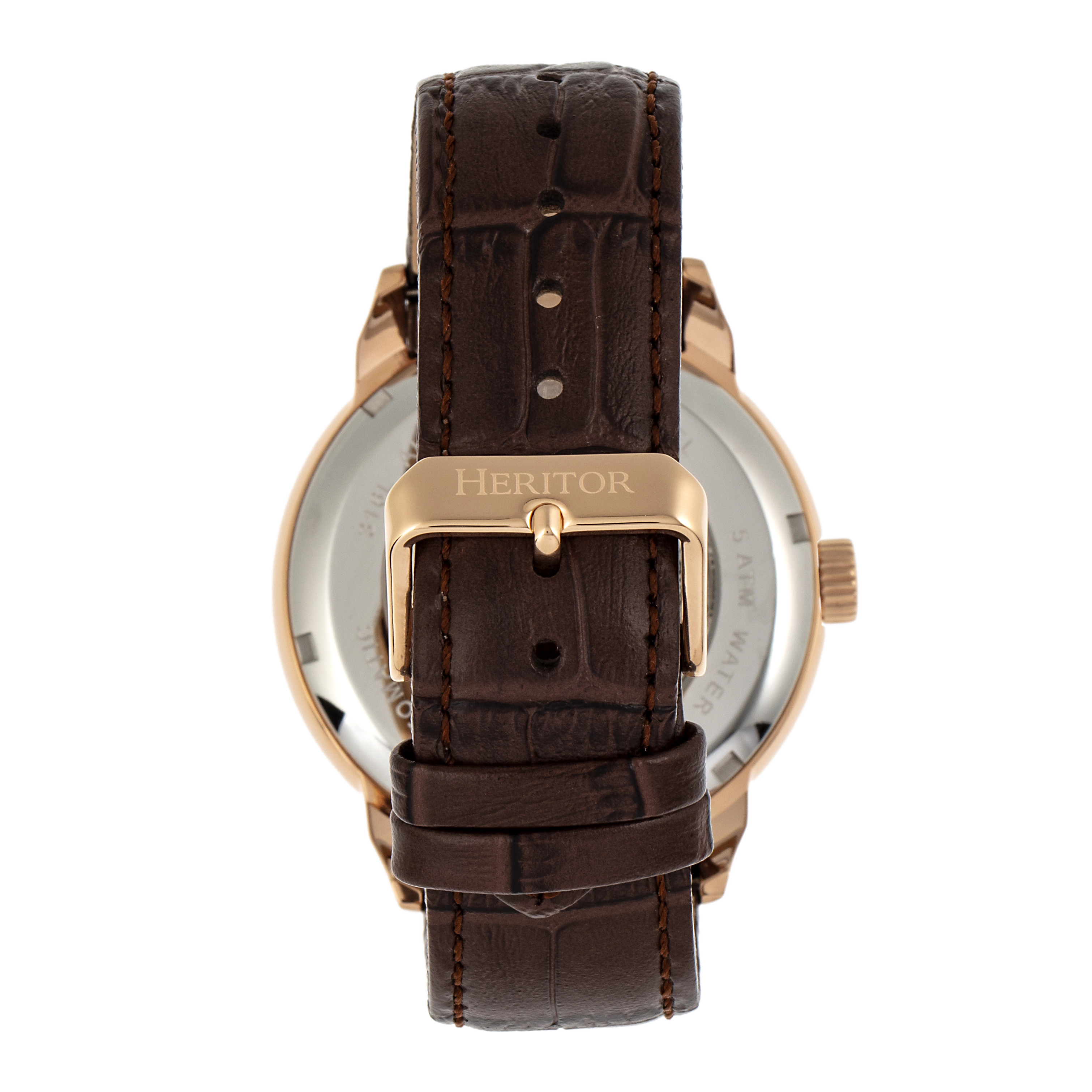 Heritor Automatic Sanford Semi-Skeleton Leather-Band Watch