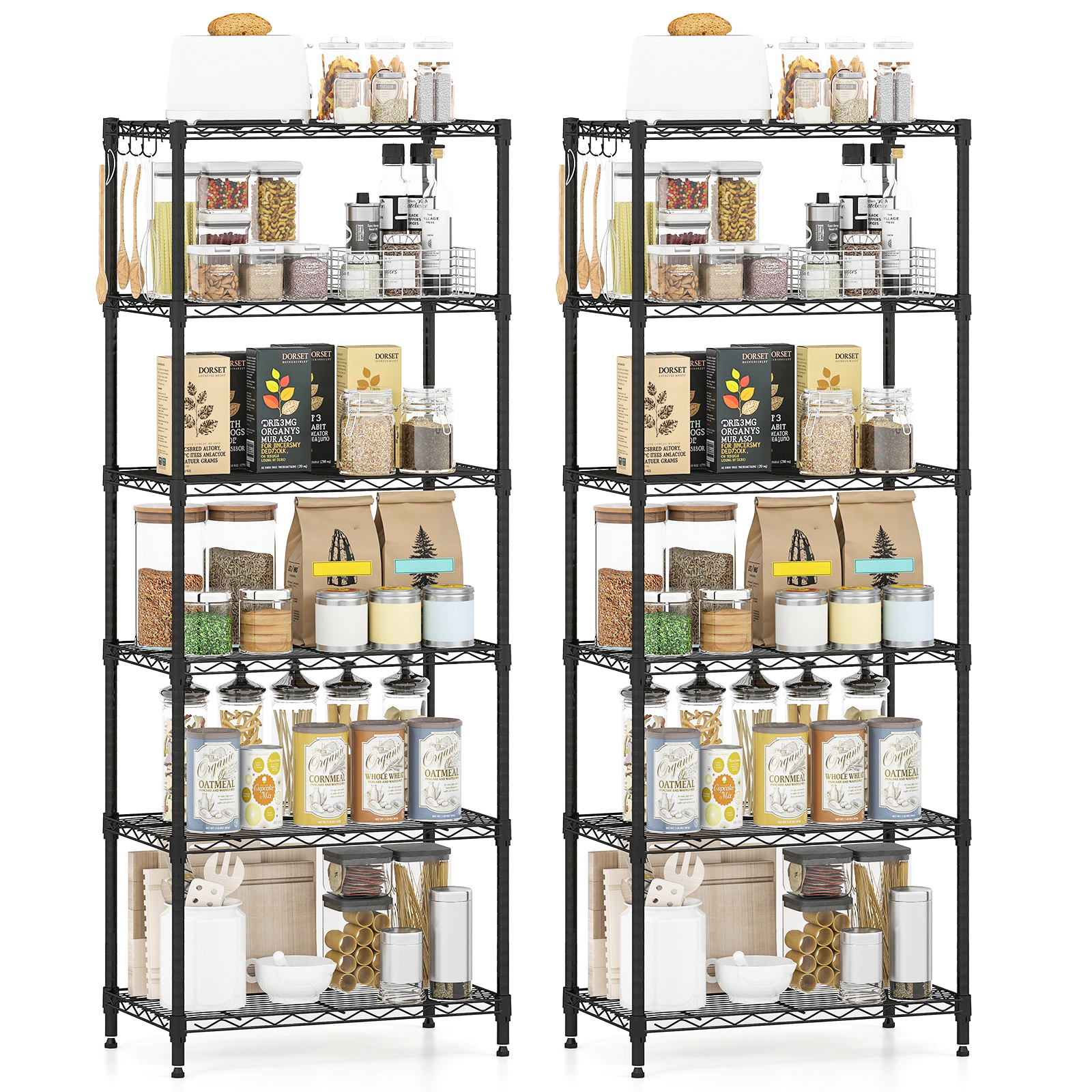 SUGIFT Set of 2 6-Tier V-Shaped Wire Rack Metal Storage Shelving 23.5-in x 13.5-in x 59-in 900-lb Capacity Black
