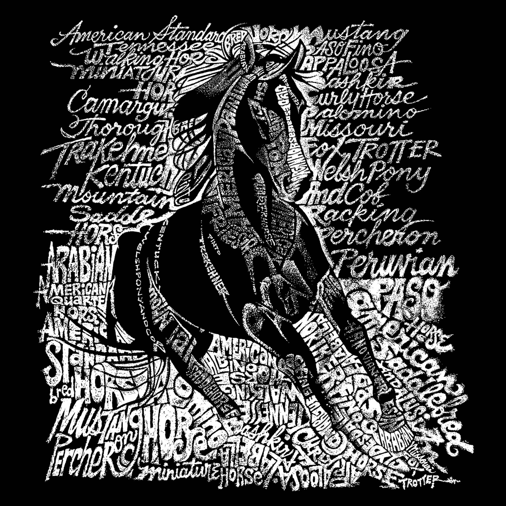 LA Pop Art POPULAR HORSE BREEDS - Men's Word Hooded Sweatshirt