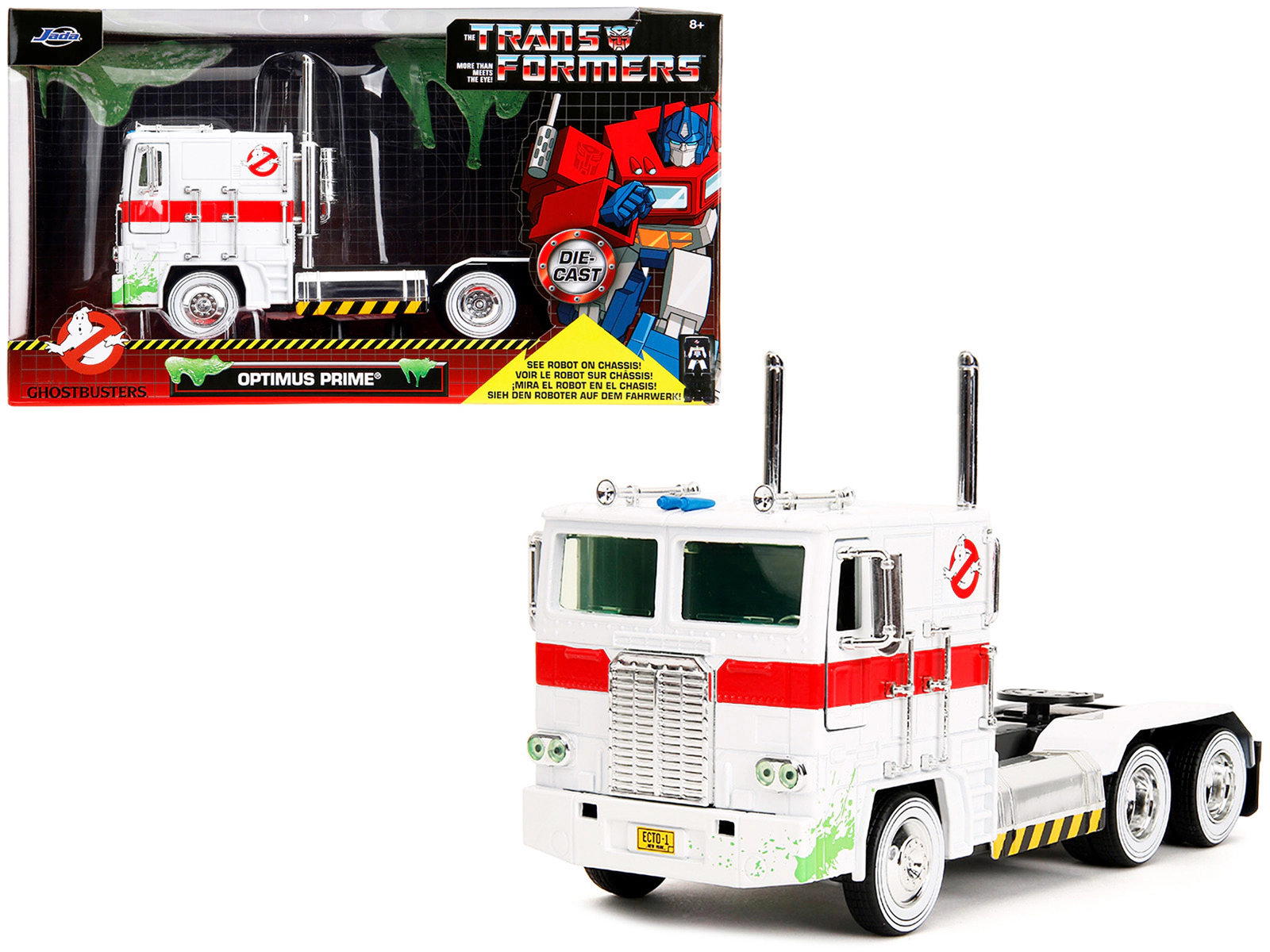 Jada G1 Autobot Optimus Prime Truck White with Robot on Chassis from "Transformers" TV Series - "Ghostbusters"