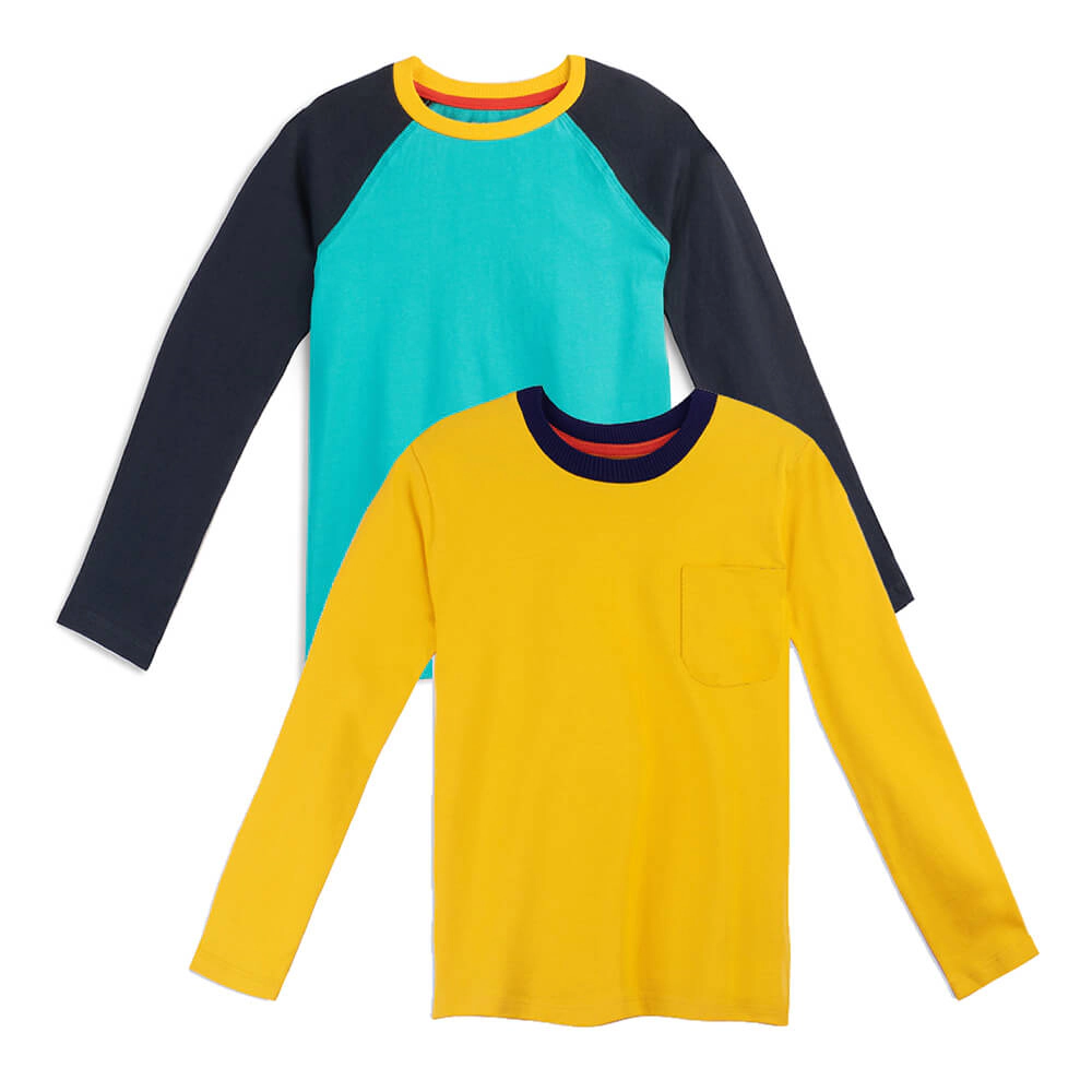 Mightly Kids Organic Cotton Long Sleeve Pocket T-Shirts, 2pack