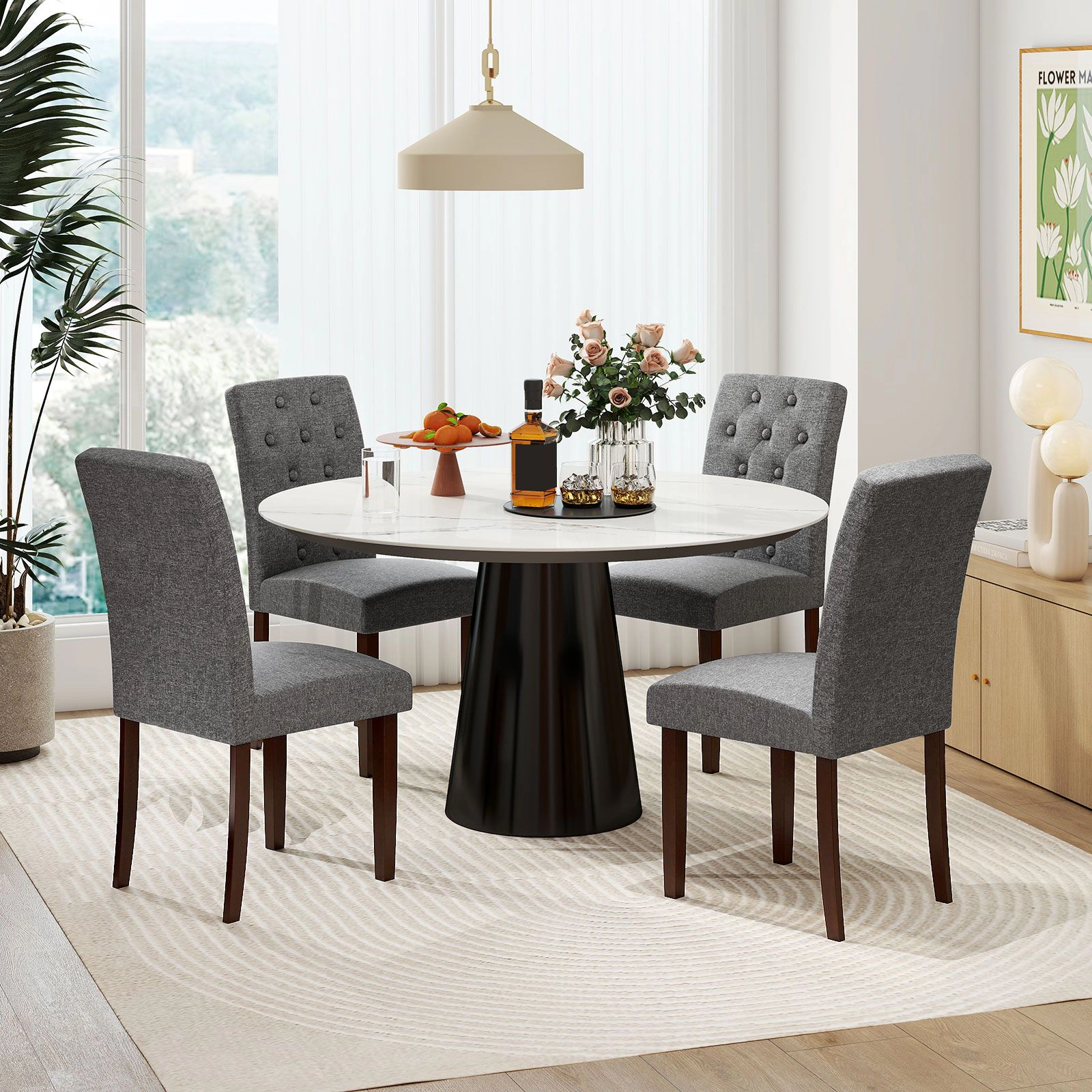 SlickBlue Farmhouse Dining Chairs, Gray Brown Upholstered Wood Seating