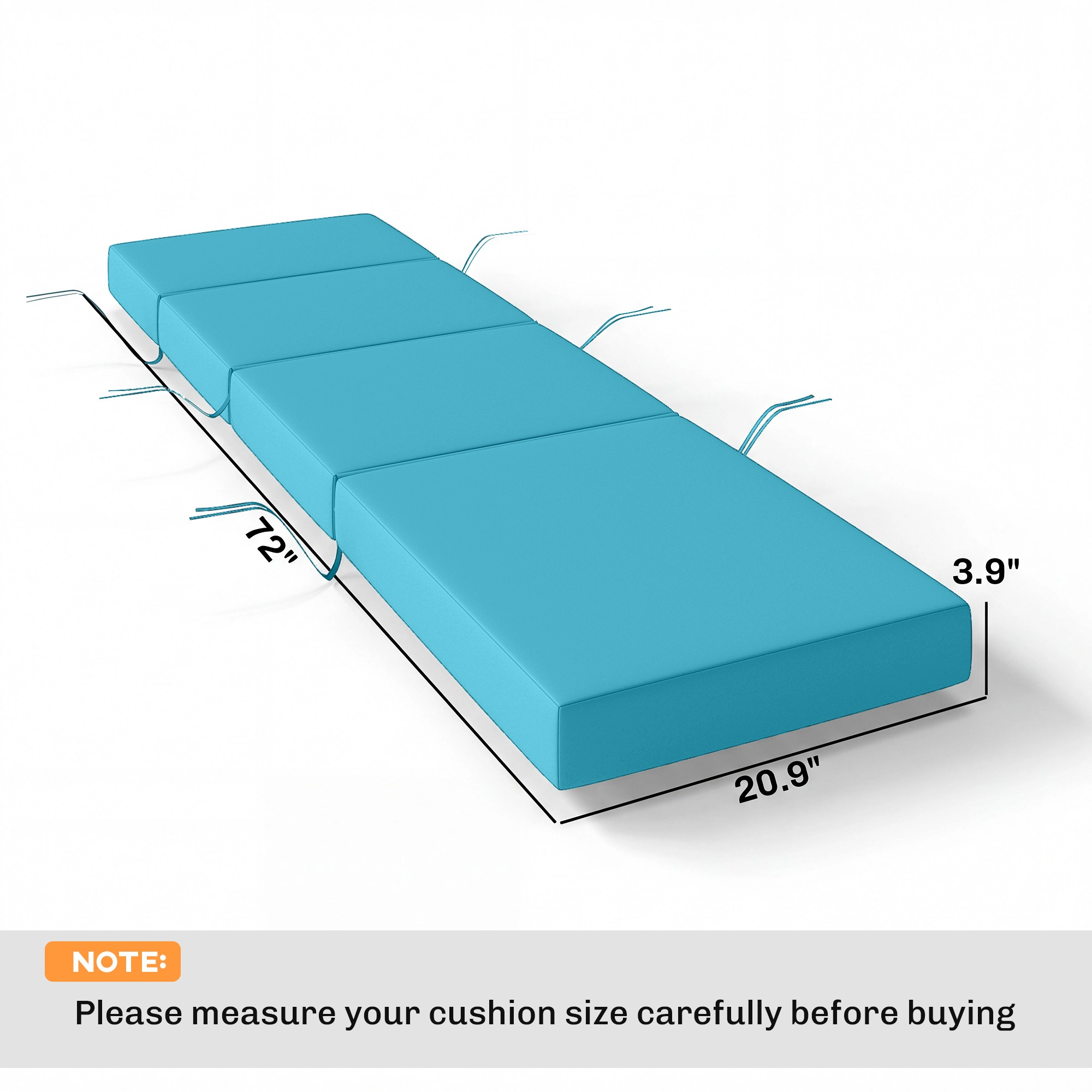HONGGE Chaise Lounge Cushion, 4" High-Density Foam Pad with Ties, Fits 21" x 72" Outdoor Chairs