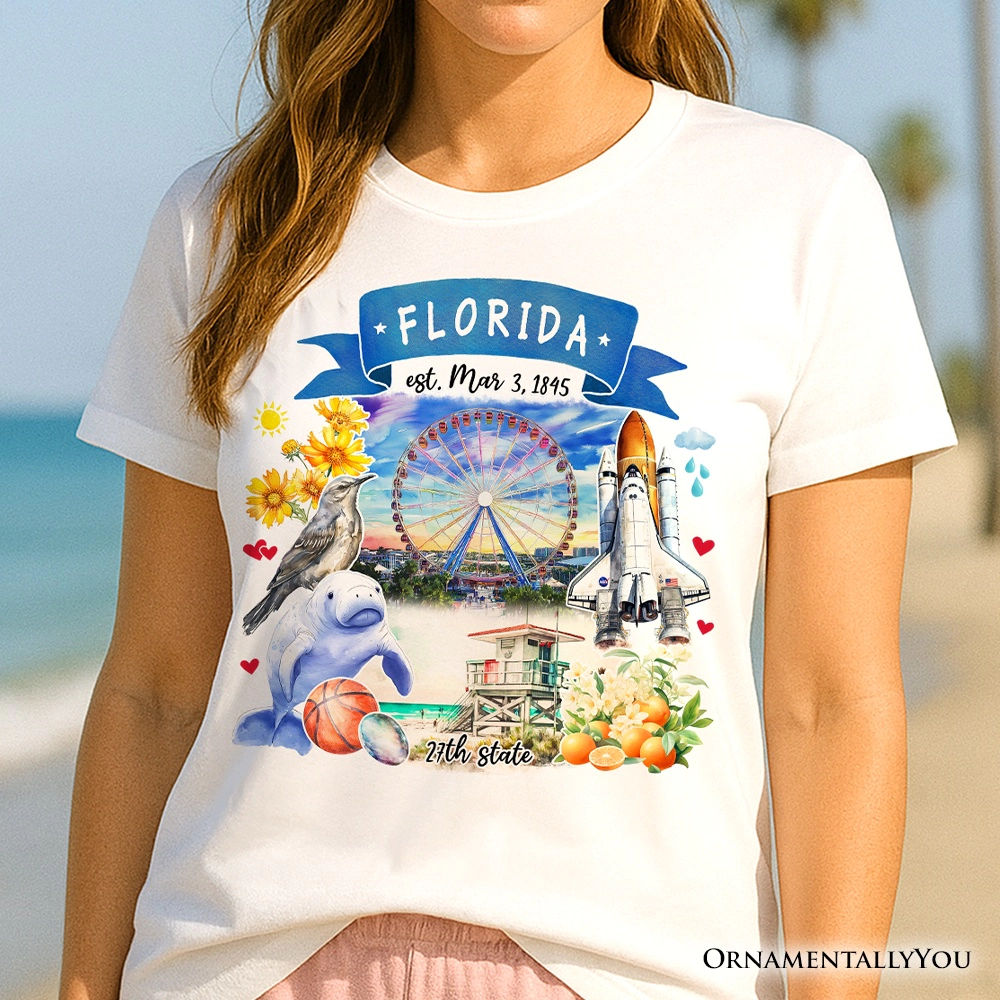 OrnamentallyYou Unisex Artistic Florida State Themes And Landmarks T-Shirt