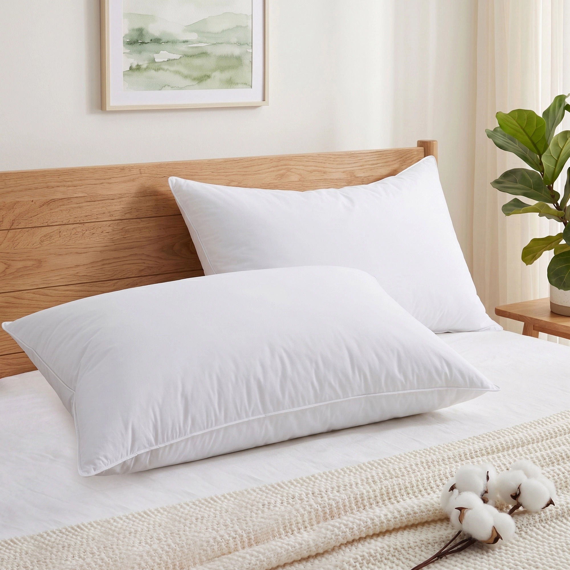 Peace Nest 233 Thread Count Cotton Goose Feather Bed Pillow Set of 2