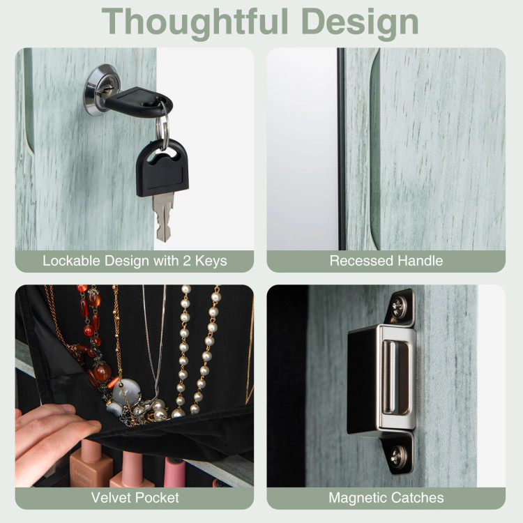 Hivvago Wall and Door Mounted Mirrored Jewelry Cabinet with Lights