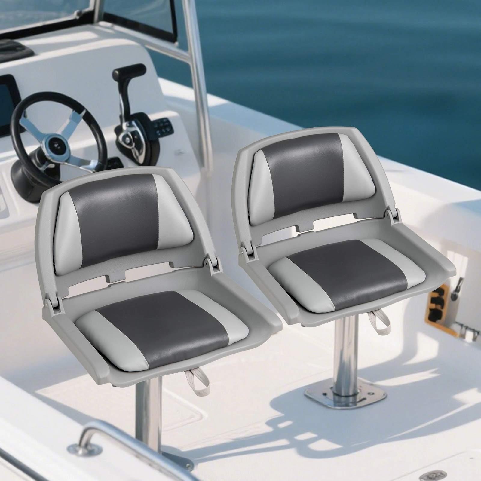 SUGIFT White Folding Low Back Boat Chair with Marine Grade PVC 20-in W 19.5-in D 15.5-in H 330-lb Seat Capacity