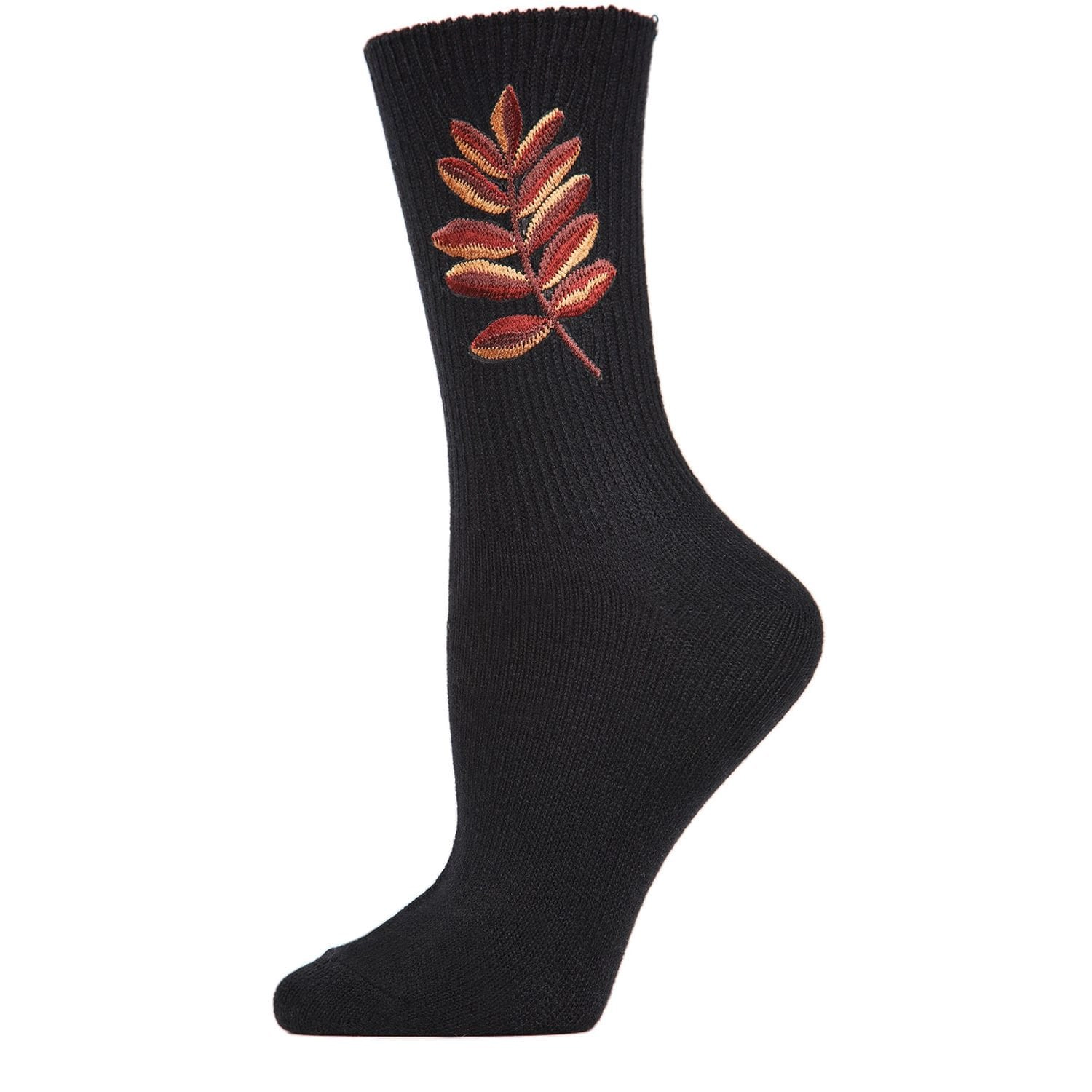 MeMoi Women's Embroidered Golden Leaf Vintage Style Crew Socks