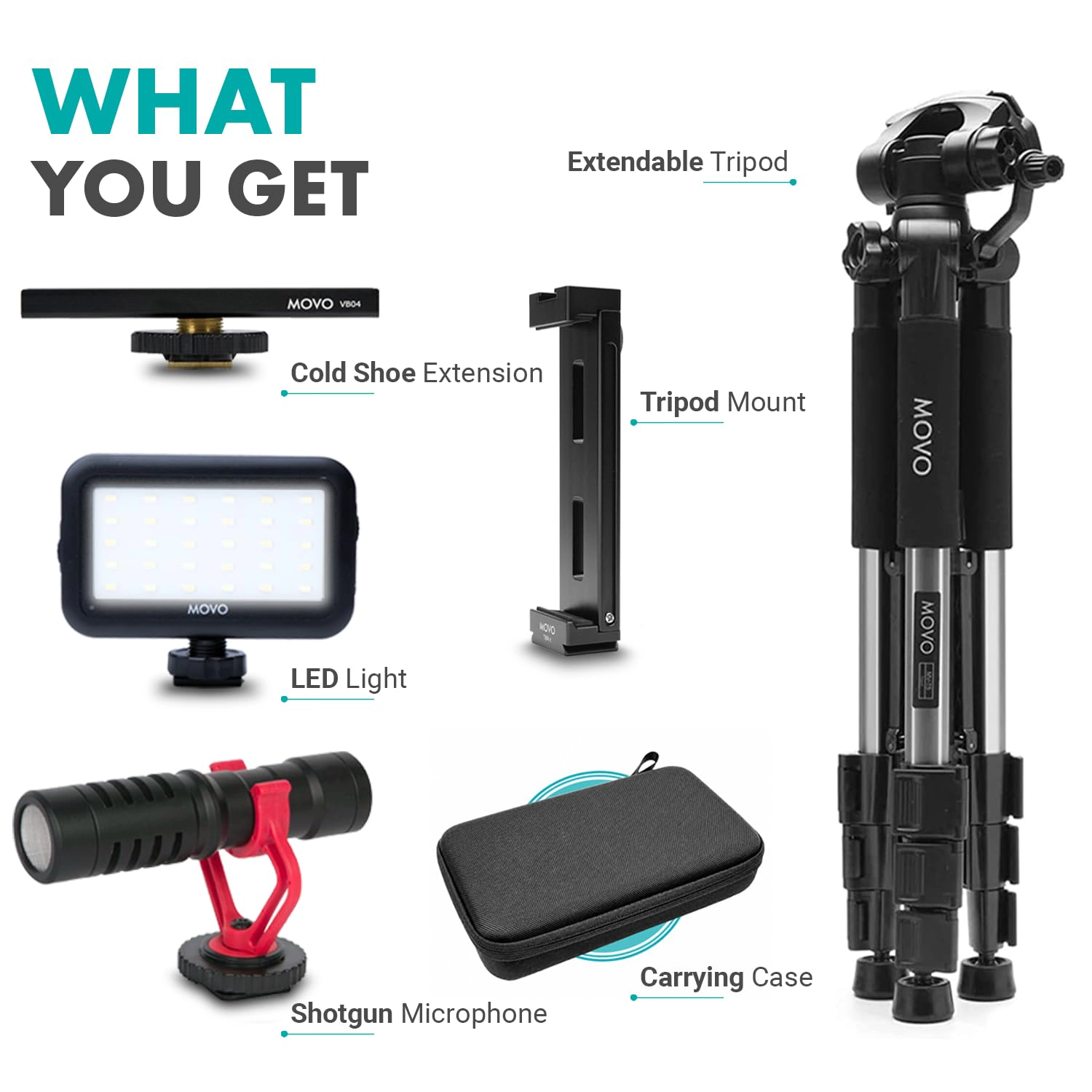 Movo Tablet Vlogging Kit for iPad Pro, Air, Mini and Android Tablets – Full-Size Tripod, Mic, LED Light and Tablet