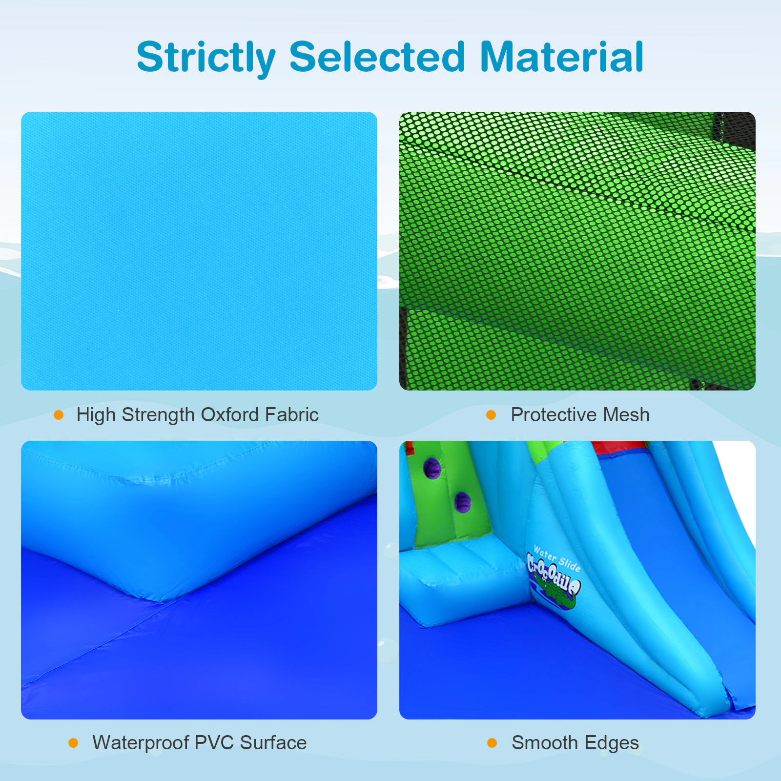 SUGIFT Inflatable Crocodile Style Water Slide Kids Bounce Castle 300-lb Capacity Ages 3-10 Blue Green with 780W Blower