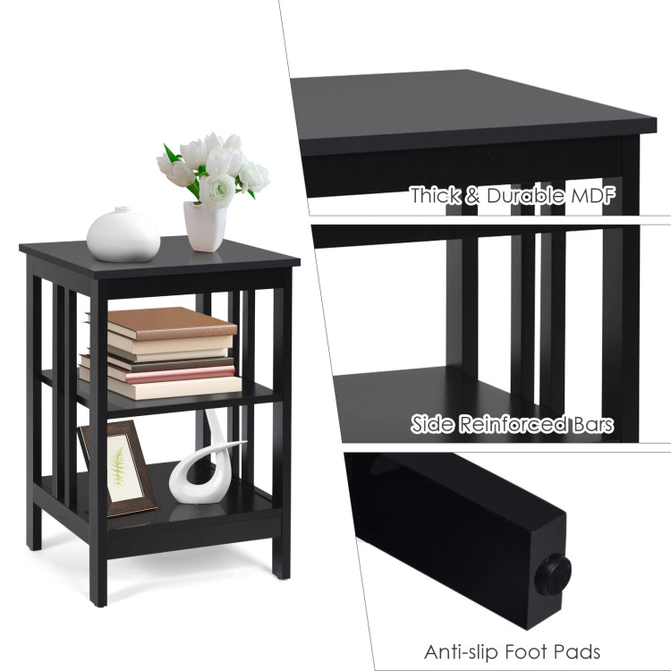 Hivvago 3-Tier Nightstand Sofa Side Table With Baffles And Round Corners