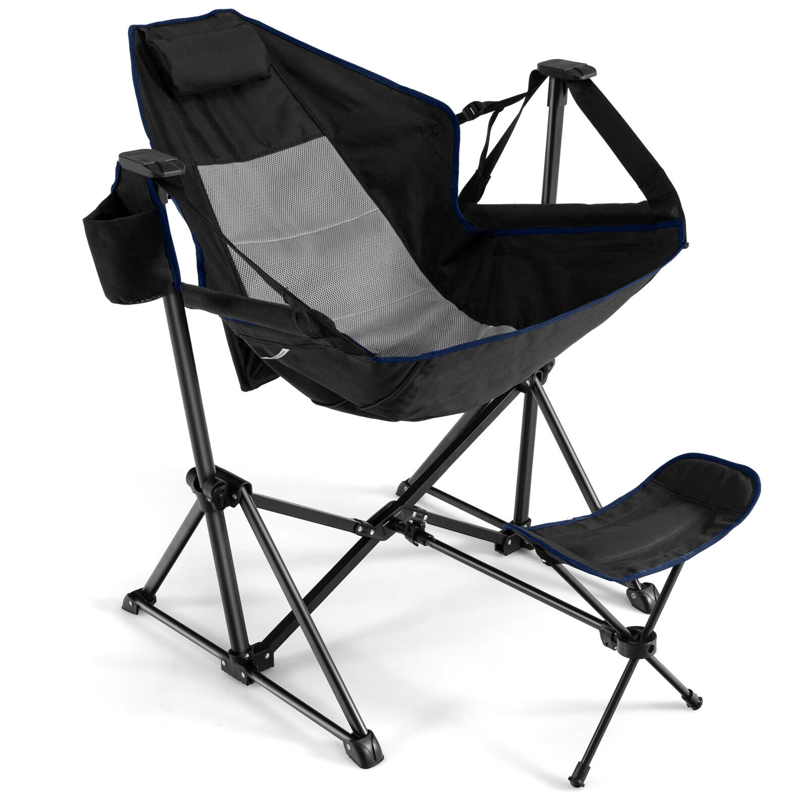 SUGIFT Black Hammock Camping Chair with Retractable Footrest 36-in W 31.5-in to 42-in H 330-lb Seat Capacity