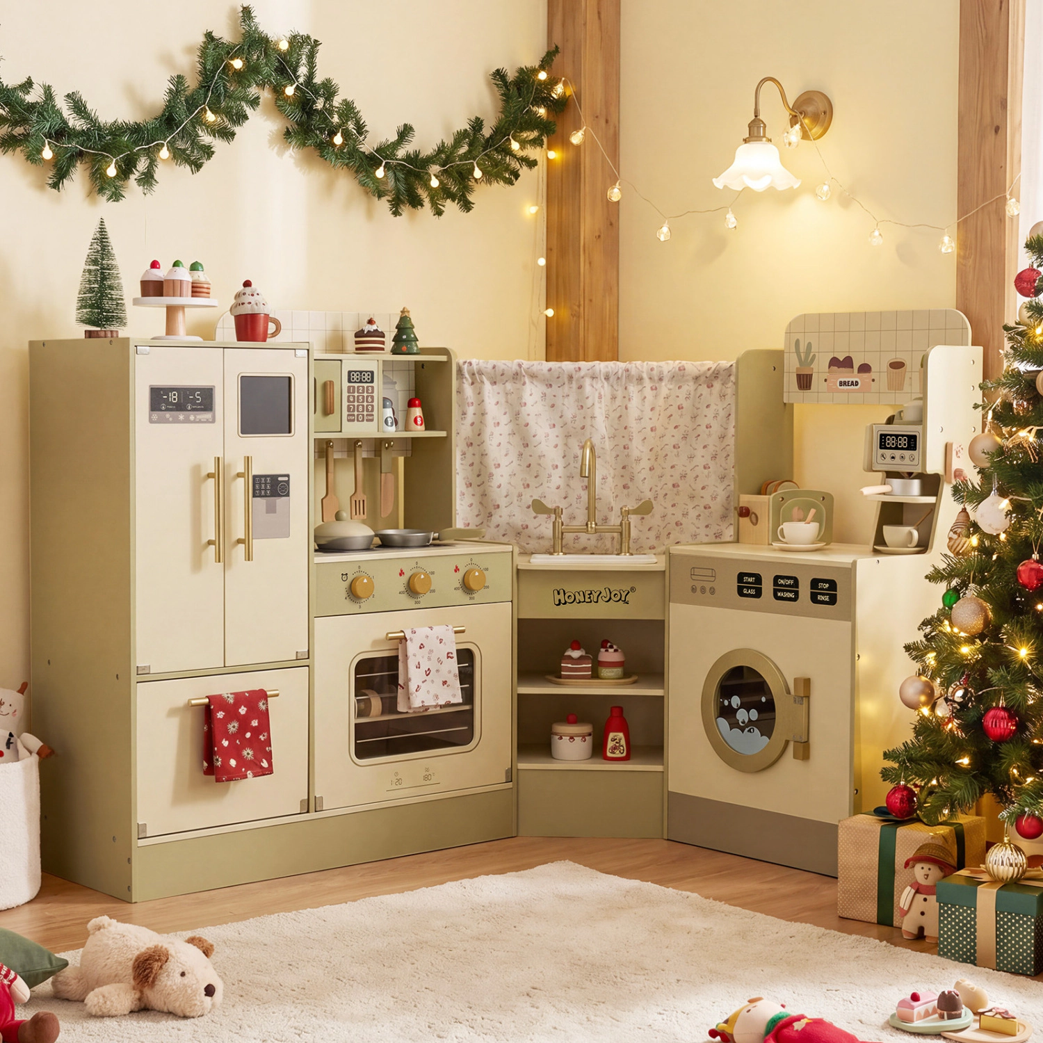 LJG Kids Corner Play Kitchen with Faucet and Dishwasher and Stoves