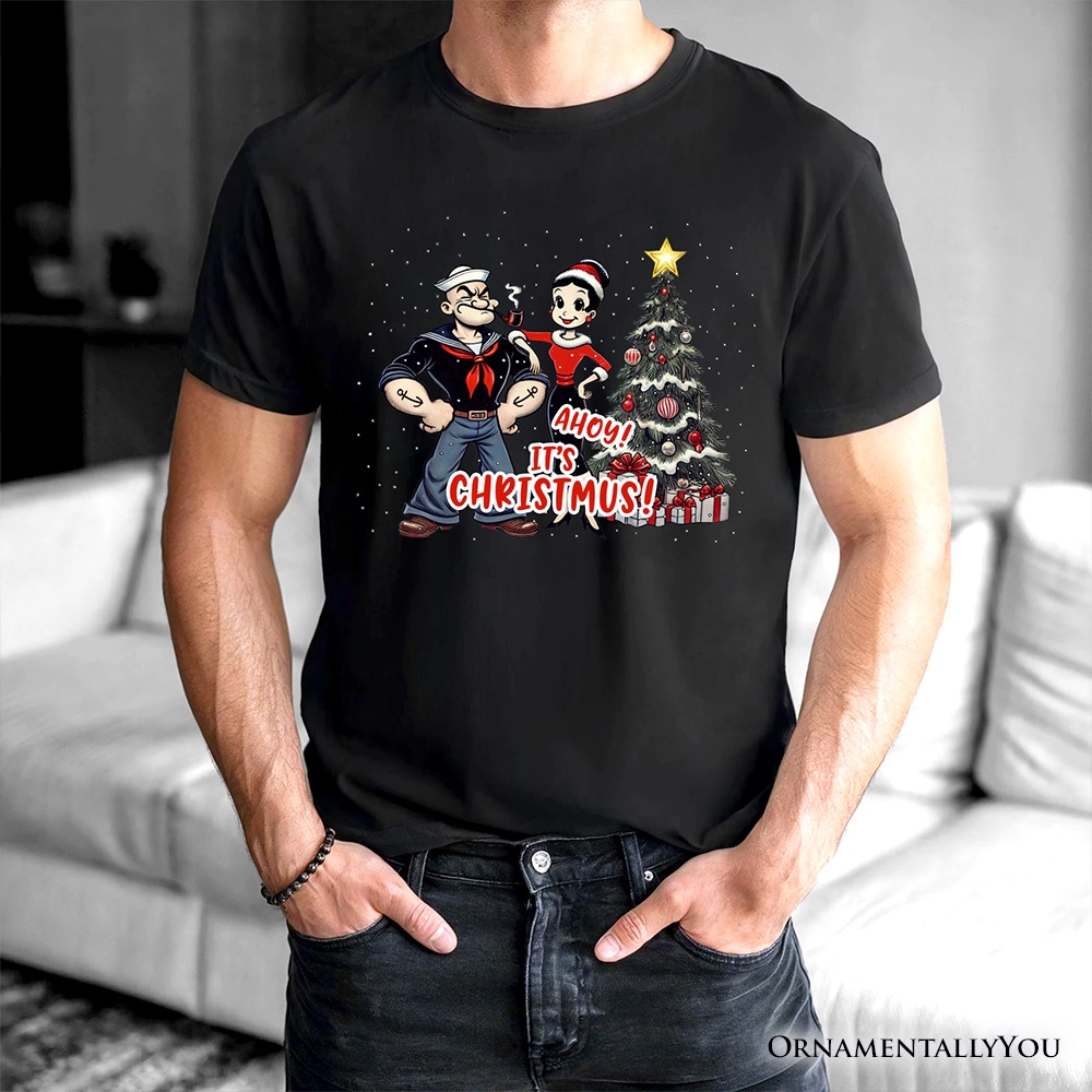 OrnamentallyYou Mens Ahoy! It's Christmus! Popeye And Olive T-Shirt