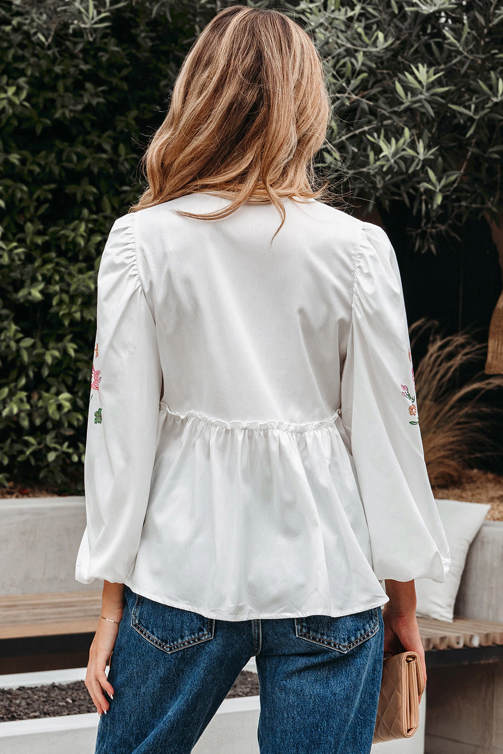 Threaded Pear Women's Skylar Flower Lace-up Babydoll Blouse