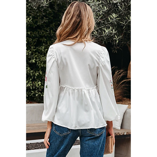 Threaded Pear Women's Skylar Flower Lace-up Babydoll Blouse