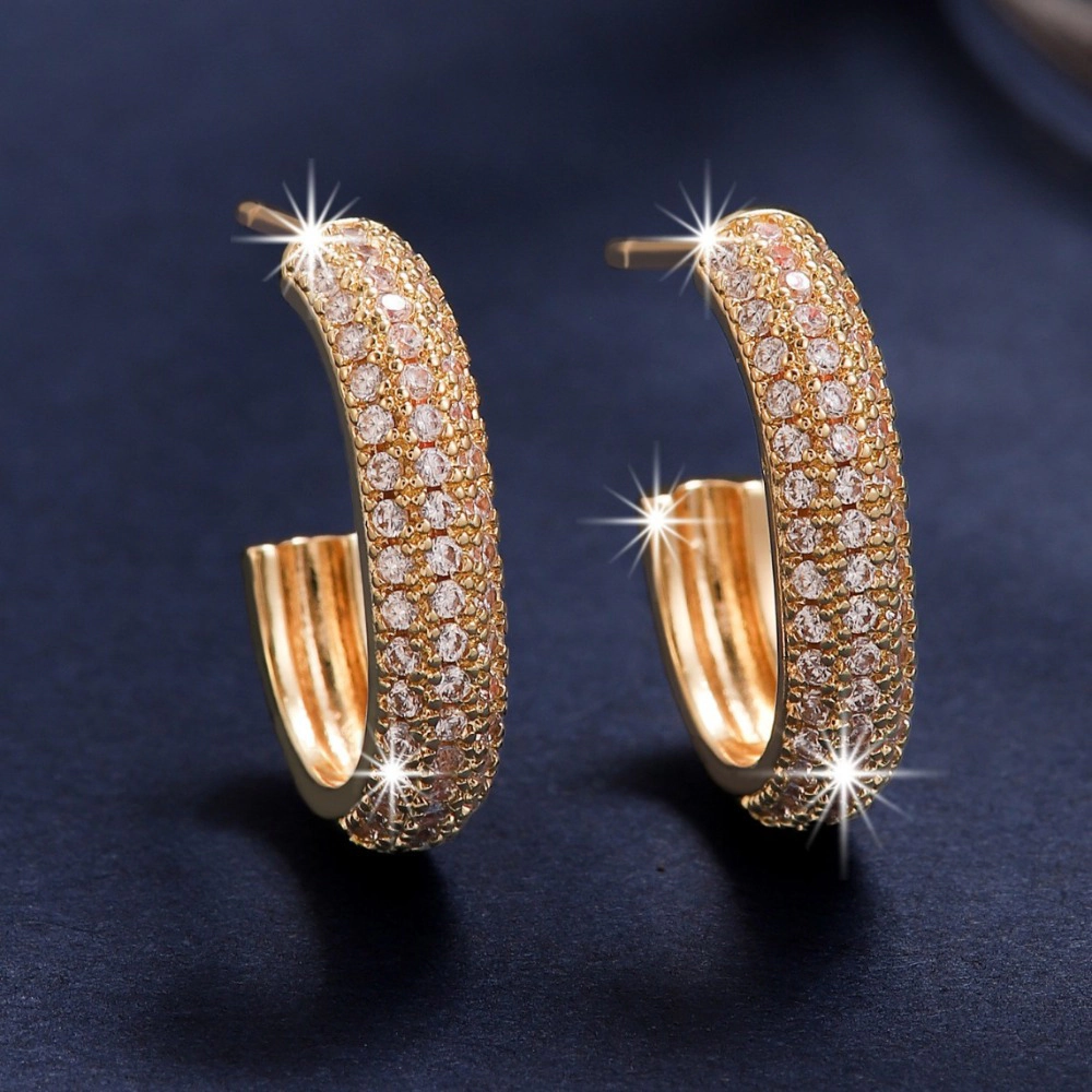 Iced Out Paved Cubic Zirconia Huggie Hoop Earring