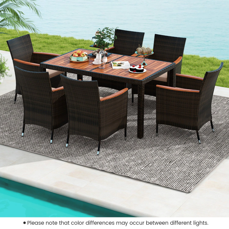 Hivvago 7 Pieces Garden Dining Patio Rattan Set With Cushions For Backyard