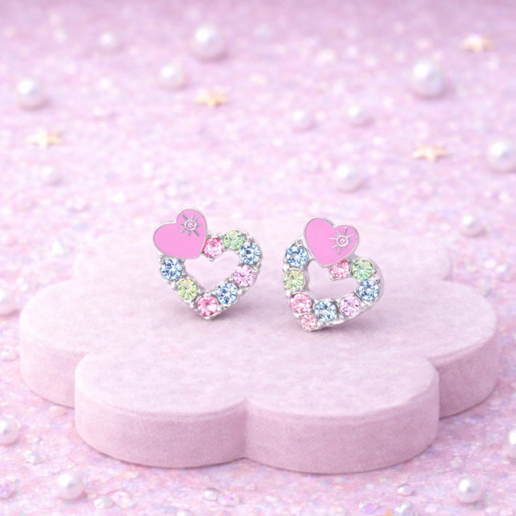 Chanteur Kids Heart Stud Earrings - Hypoallergenic Surgical Titanium Screwback, Silver-Plated