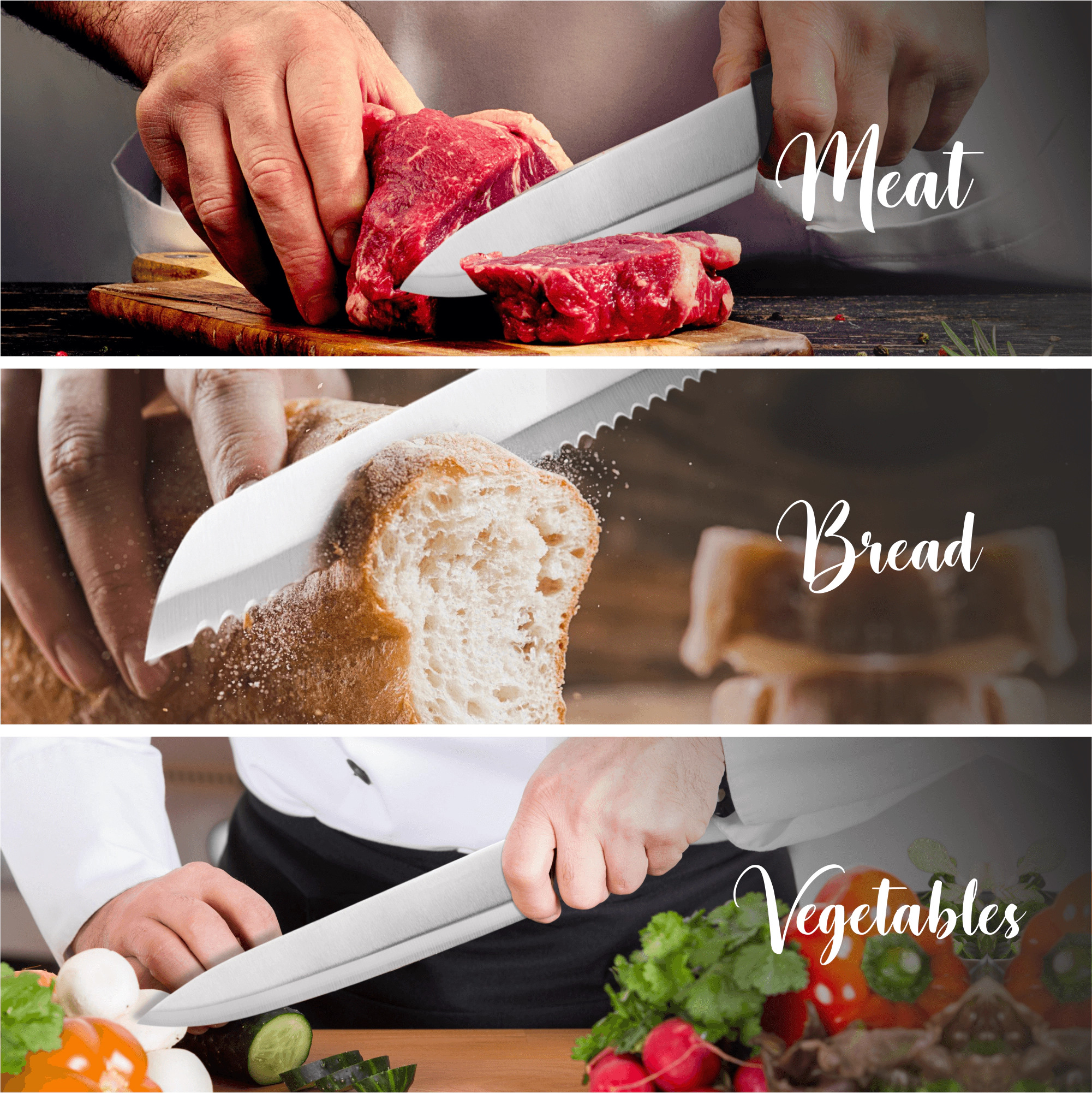 Cheer Collection Chef Knife Set (7 Piece) with Rotating Stand - Sharp Serrated