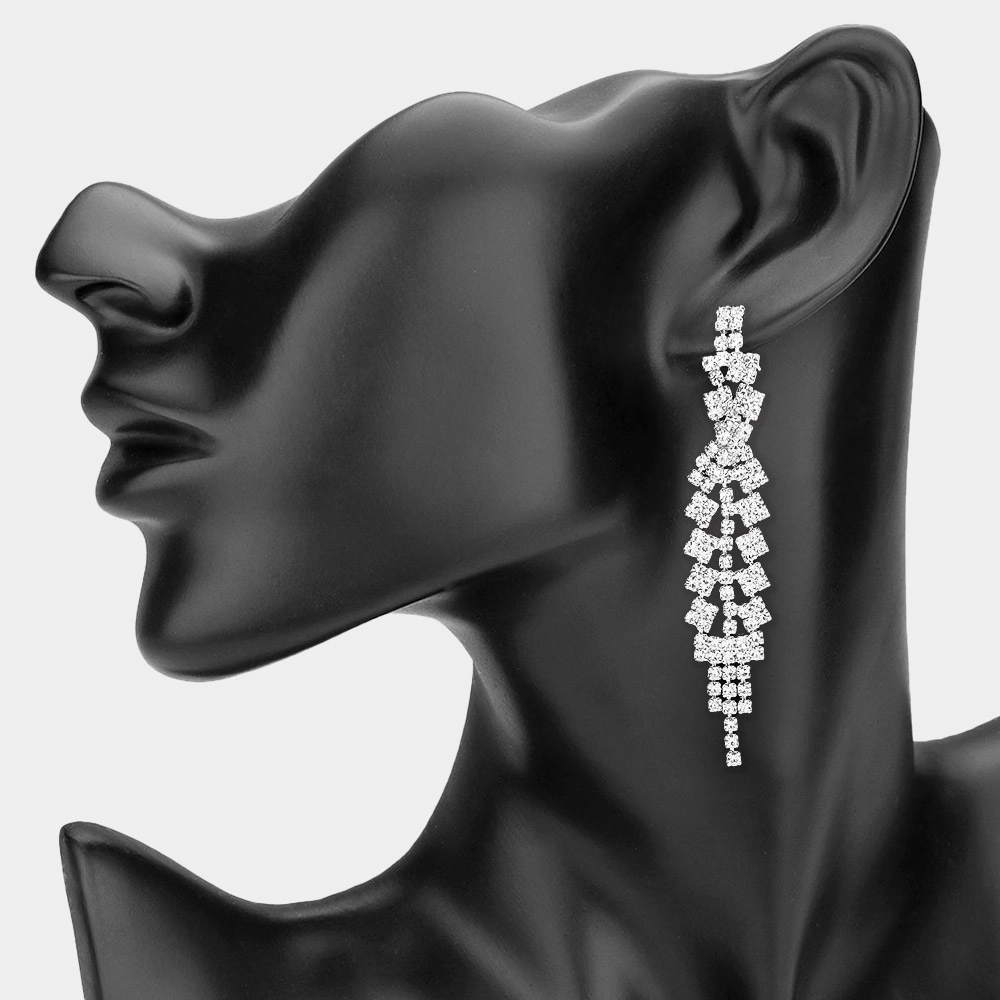 FASHNZFAB Rhinestone Tiered Chandelier Drop Evening Earrings