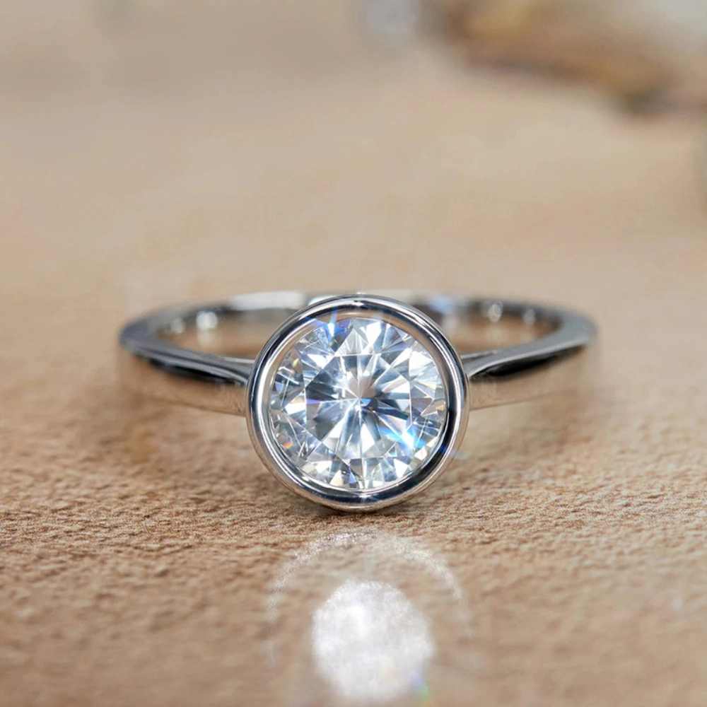 Wardrobe Whimsy Round Bezel Set Cubic Zirconia Solitaire Ring Minimalist Promise Ring for Women