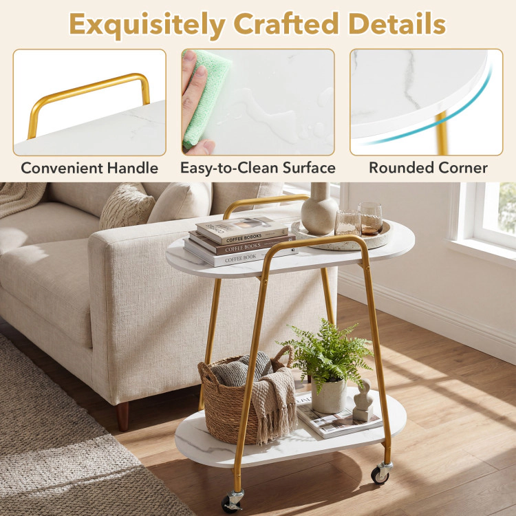 Hivvago 2-Tier Rolling End Table With Faux Marble Surfaces For Small Spaces