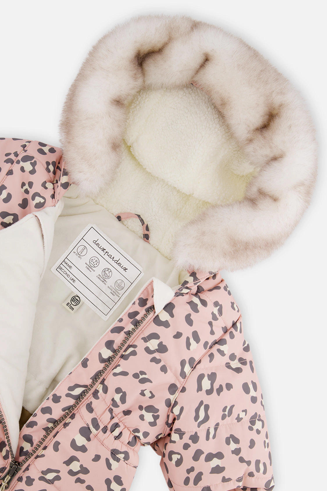 Deux par Girls Leopard Print One Piece Snowsuit for Car Seats with Bear-Ear Hood