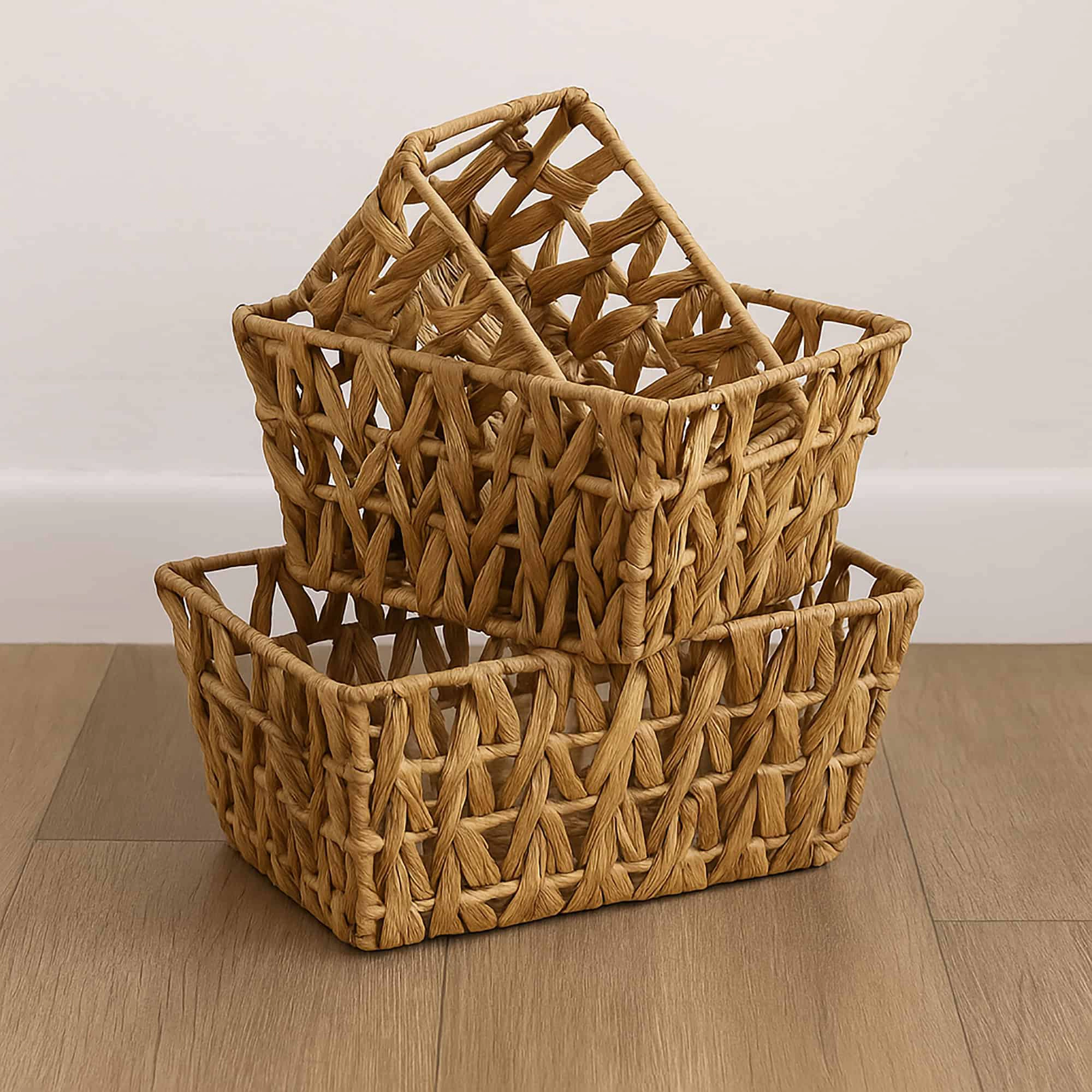 Evideco French Home Goods Set of 3 Nesting Water Hyacinth Storage Baskets, Natural