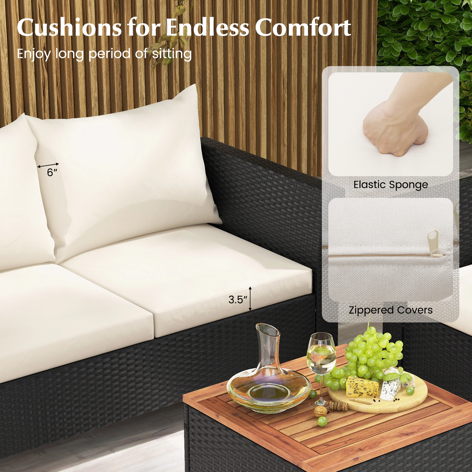 SUGIFT White Flip-Top Storage Coffee Table 4-Piece Outdoor Rattan Conversation Set