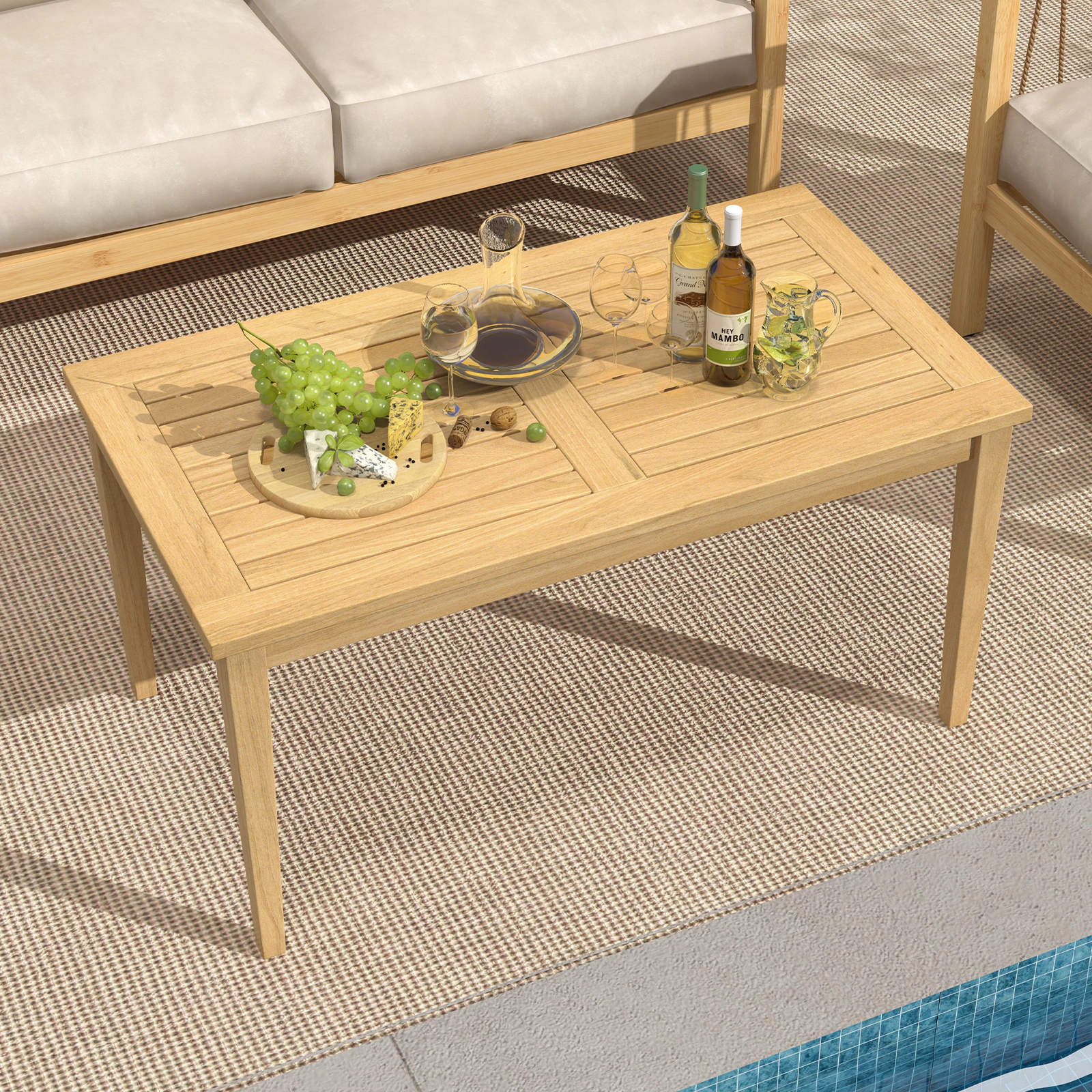 SUGIFT Natural Teak Wood Slatted Outdoor Patio Coffee Table, 35.5 x 20 x 18 in