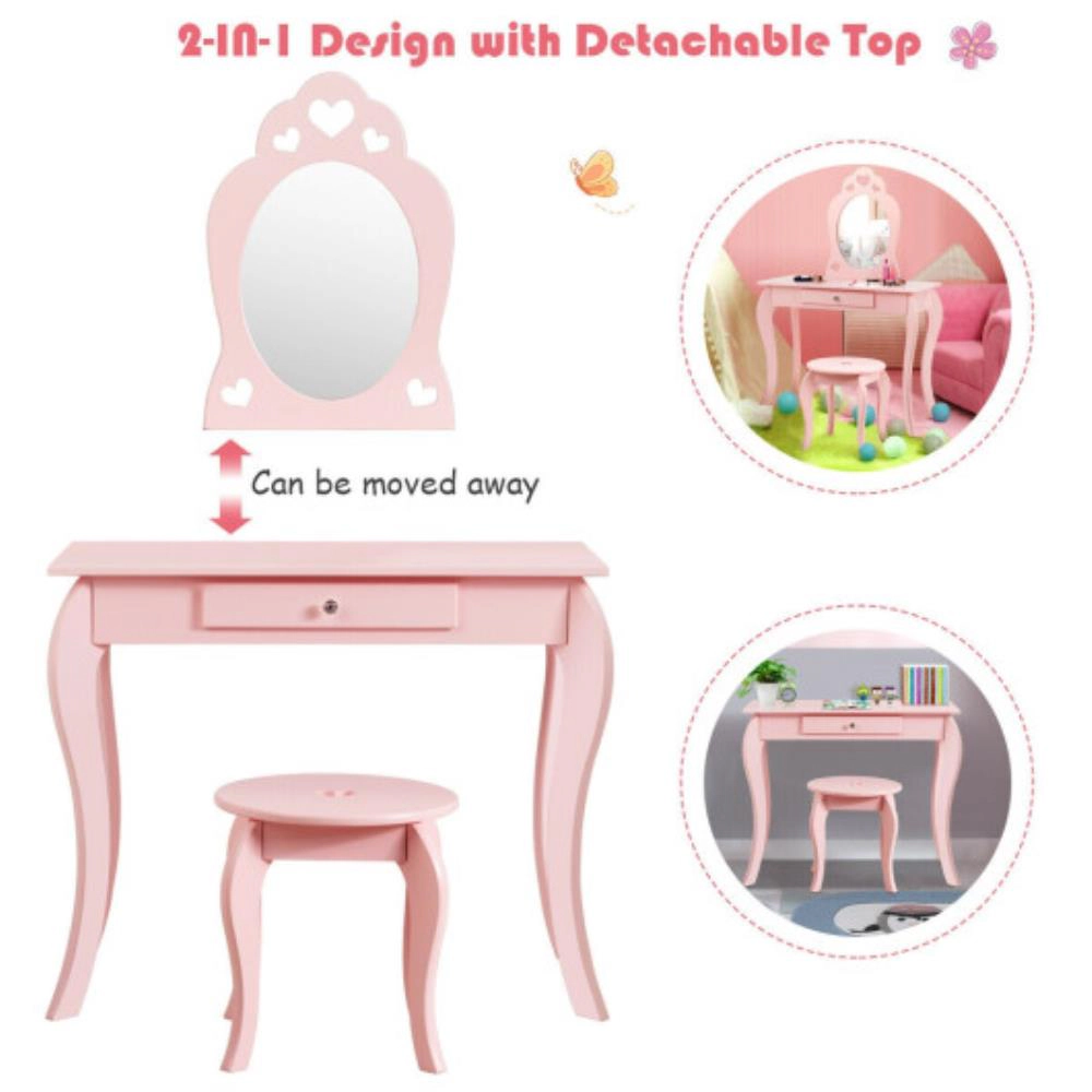 Hivvago Kids Princess Makeup Dressing Play Table Set With Mirror