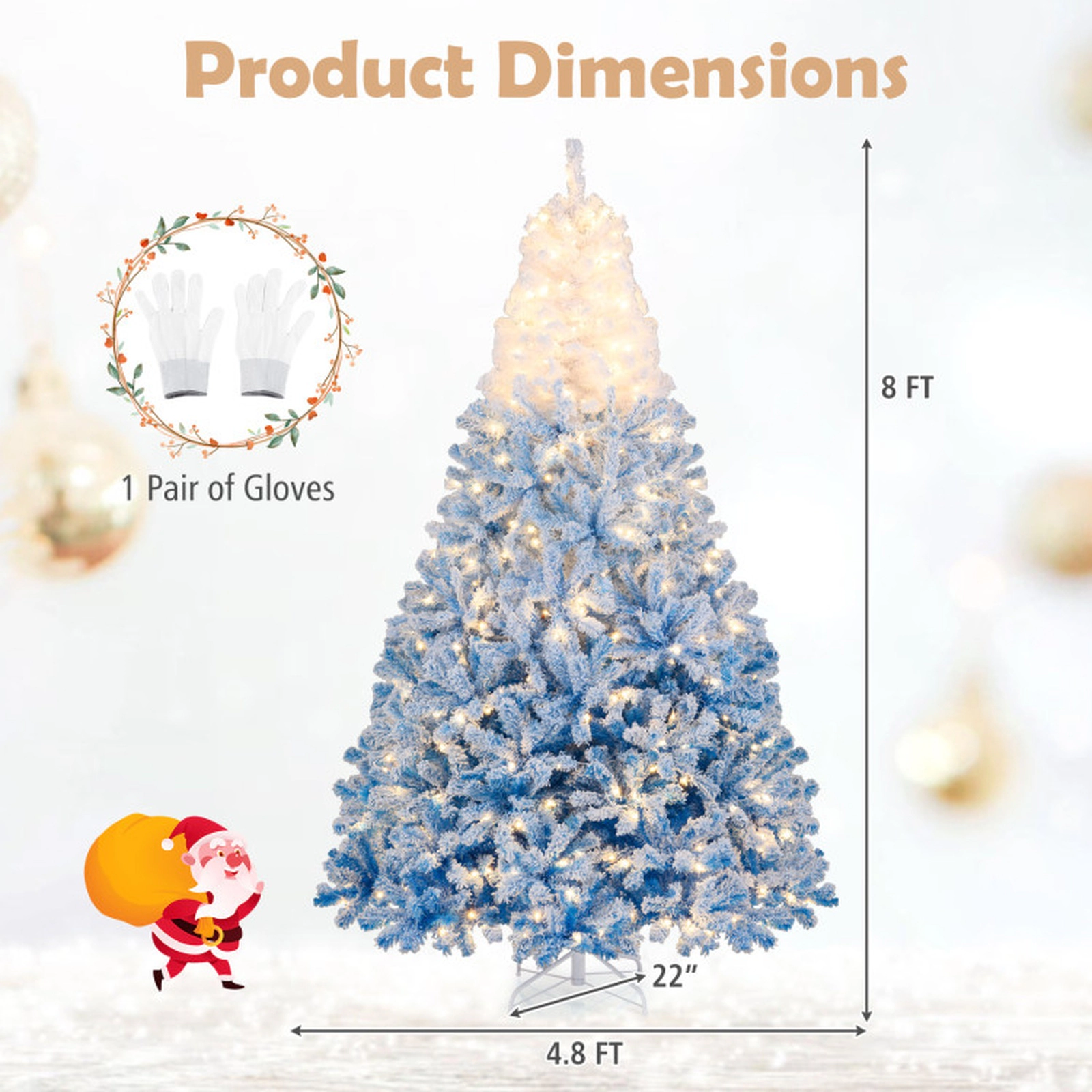 SUGIFT Pre-Lit Artificial Christmas Tree with Warm White LED Lights and 8 Lighting Modes 8 Feet White to Blue