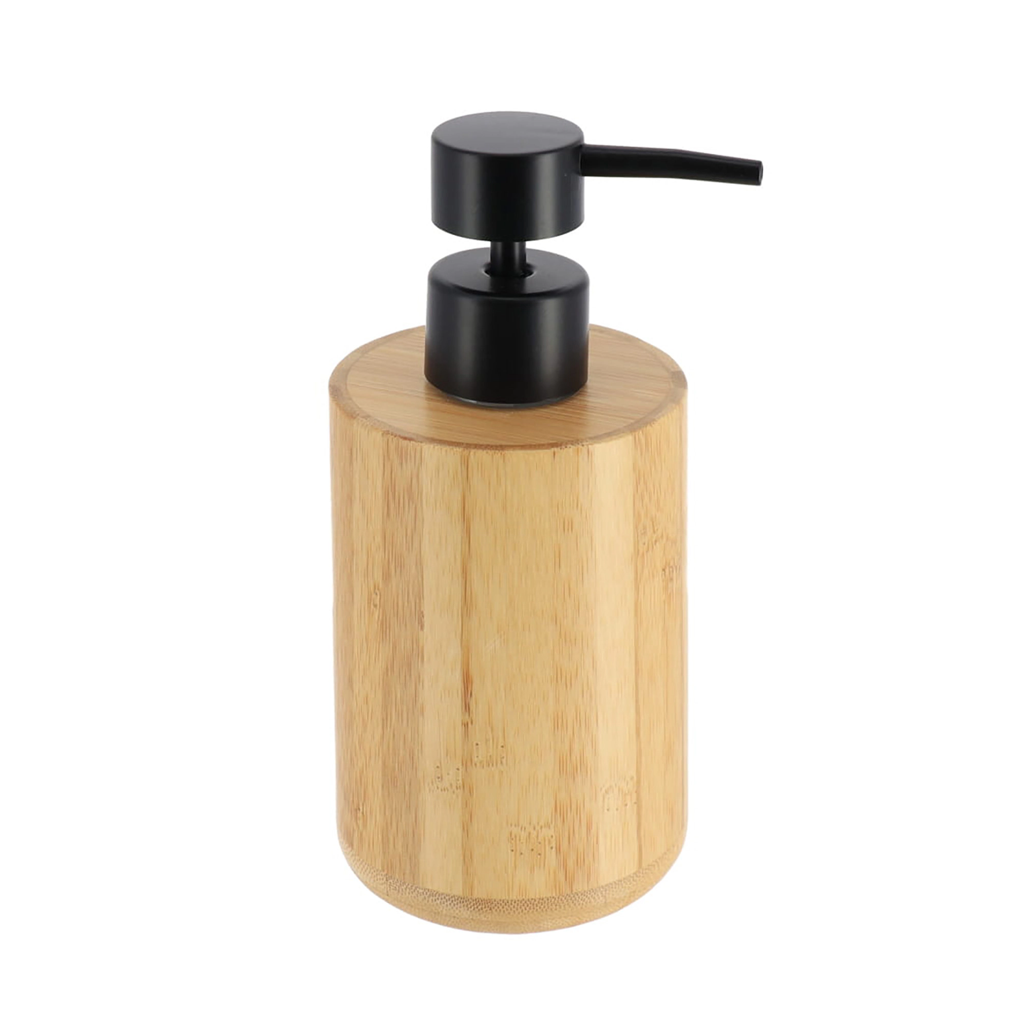 Evideco French Home Goods 10 oz Bamboo Soap Dispenser with Matte Black Pump